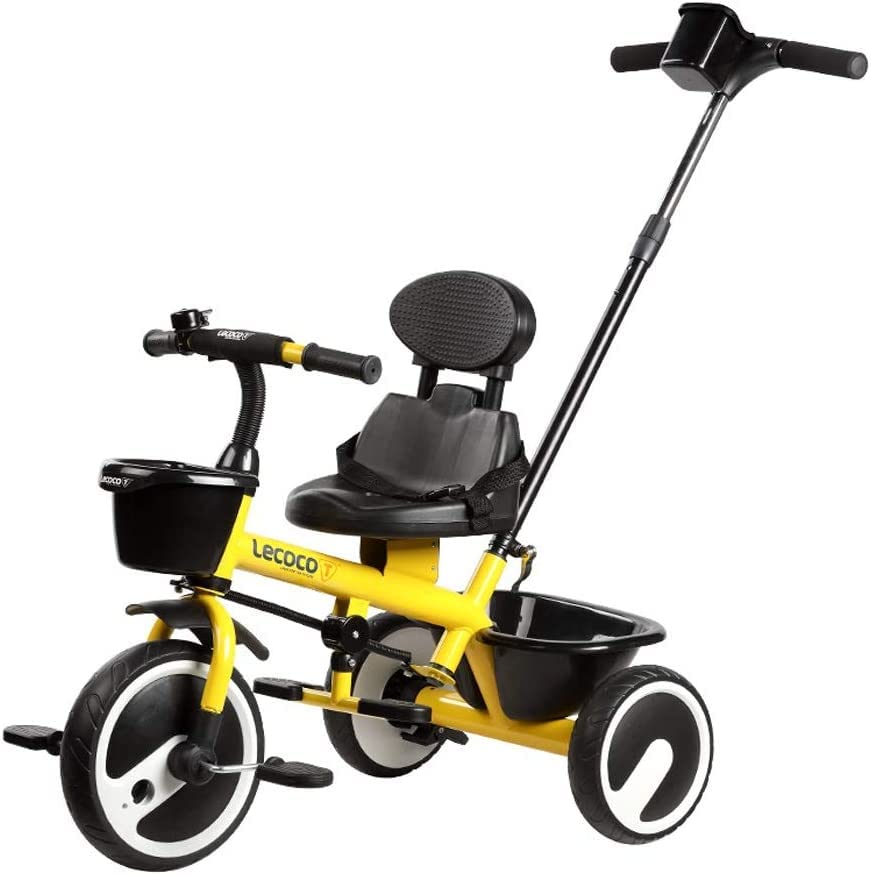 Foldable Toddler Tricycle with 360° Rotating Seat & Removable Push Handle - Safe Indoor/Outdoor Ride-On Toy for Boys & Girls - Includes Storage Box & Safety Guard (Yellow) - Perfect for Park Rides, Backyard Play & Learning Balance