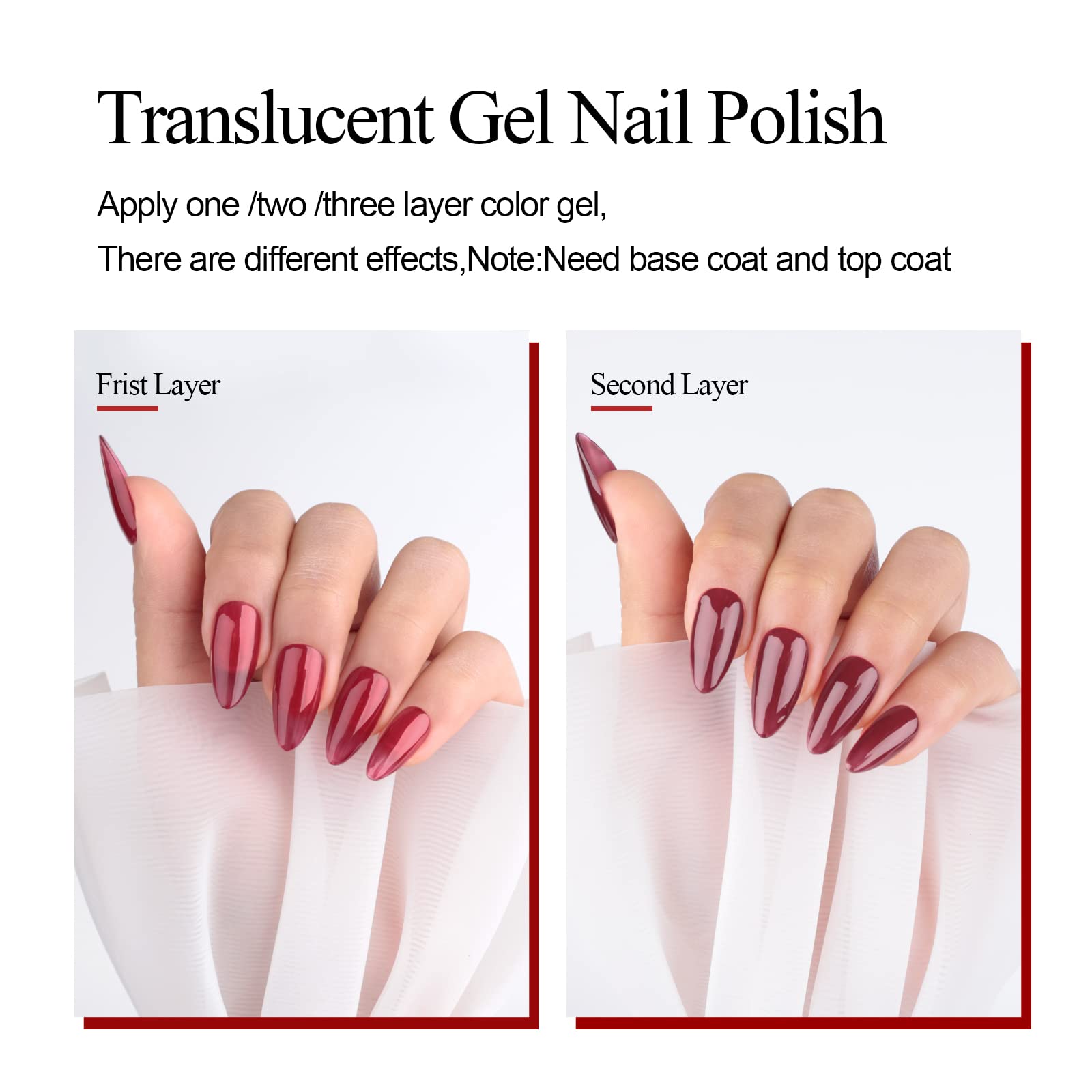Imtiti Translucent Gel Nail Polish - 0.5 fl oz Dark Red Sheer Soak Off UV/LED Gel Polish for Manicure, Nail Art & Salon DIY | Long Lasting Christmas & Halloween Nail Designs | Perfect for Parties, Weddings & Special Occasions
