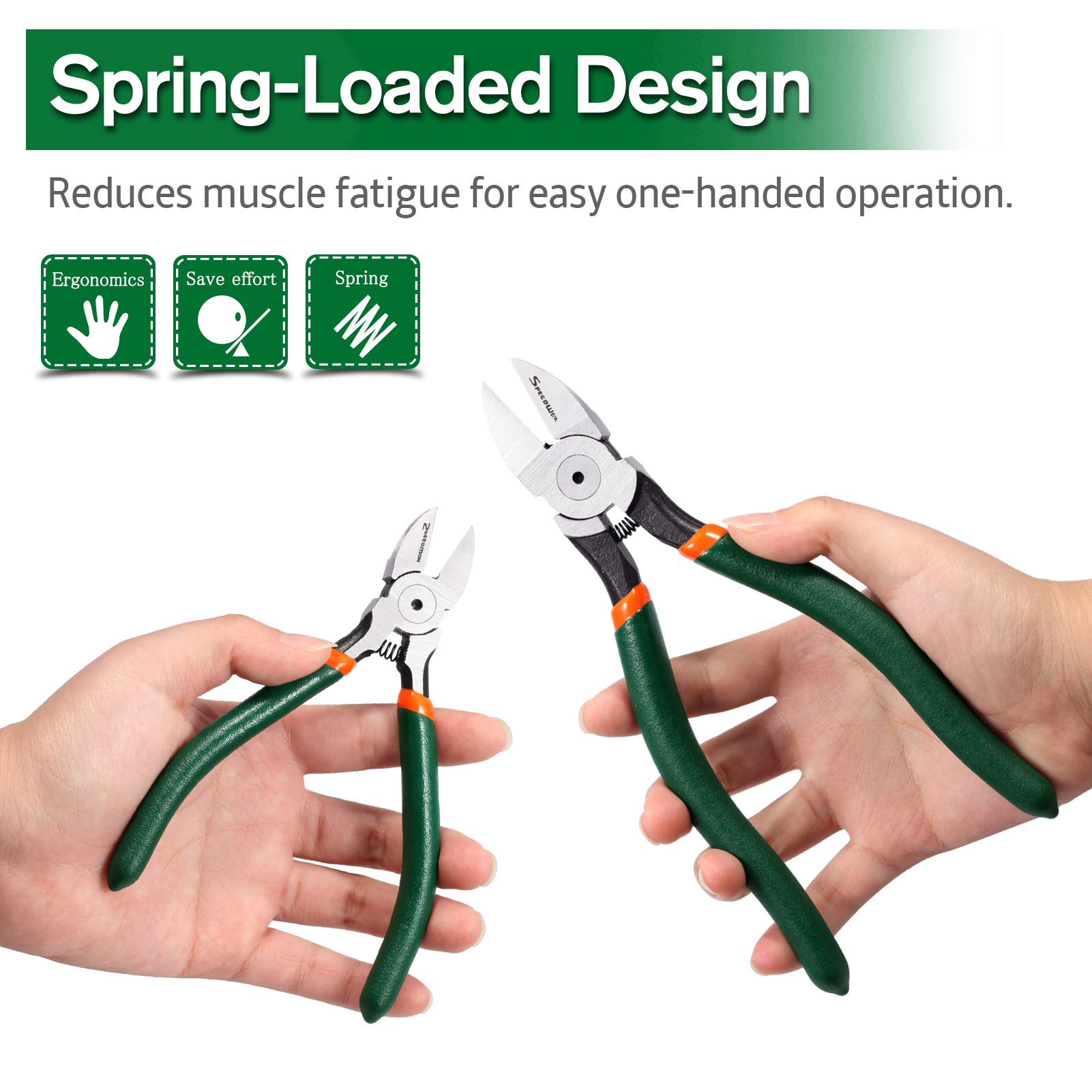 SPEEDWOX 2-Piece Flush Cut Pliers Set - Precision Diagonal Wire Cutters with Spring Action for Electronics, Jewelry Making, DIY Crafts | Ideal for Wire Cutting, Beading, and Small Component Trimming