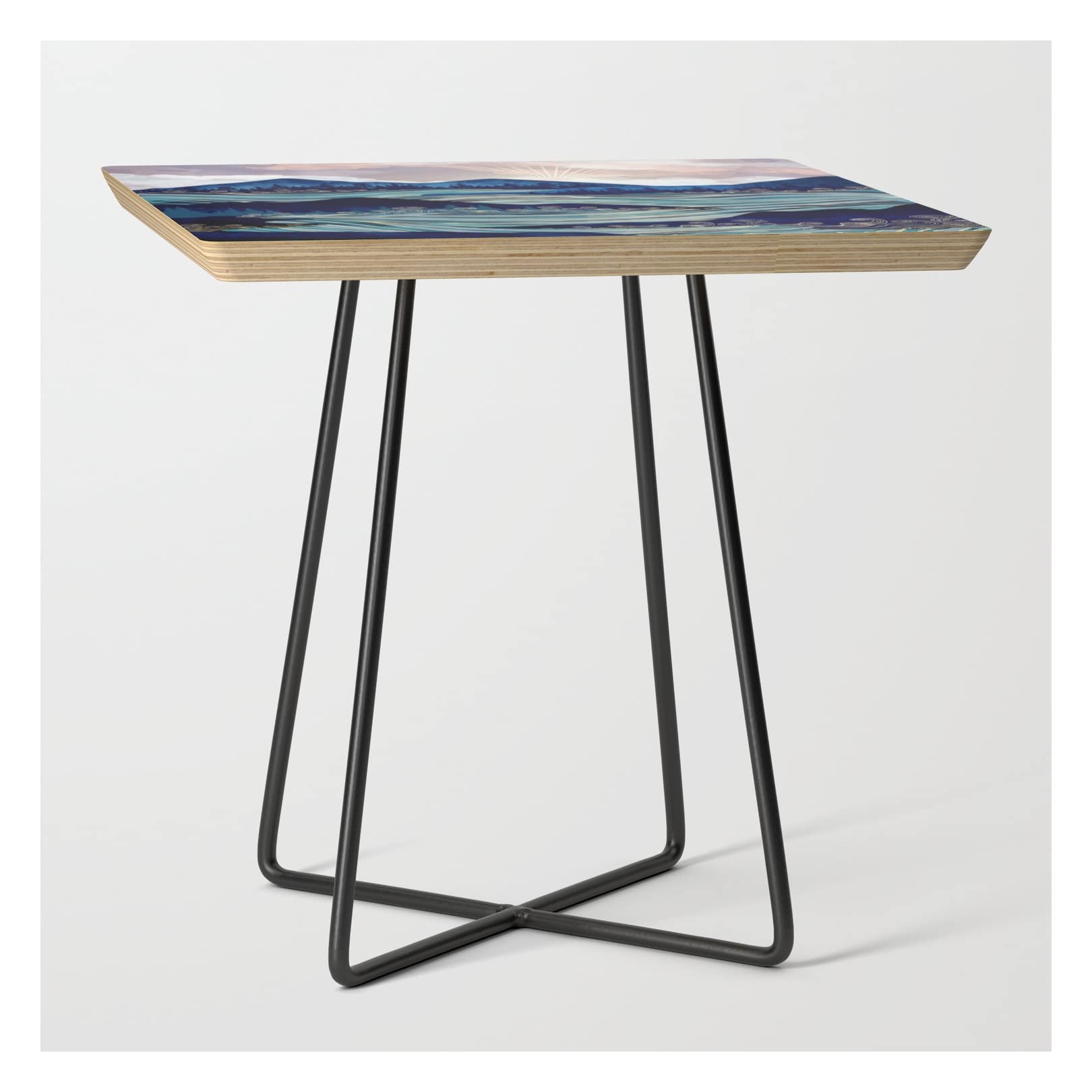 Ocean Sunrise Side Table by Spacefrog Designs - Black Square Accent Table for Living Room, Bedroom & Office Decor