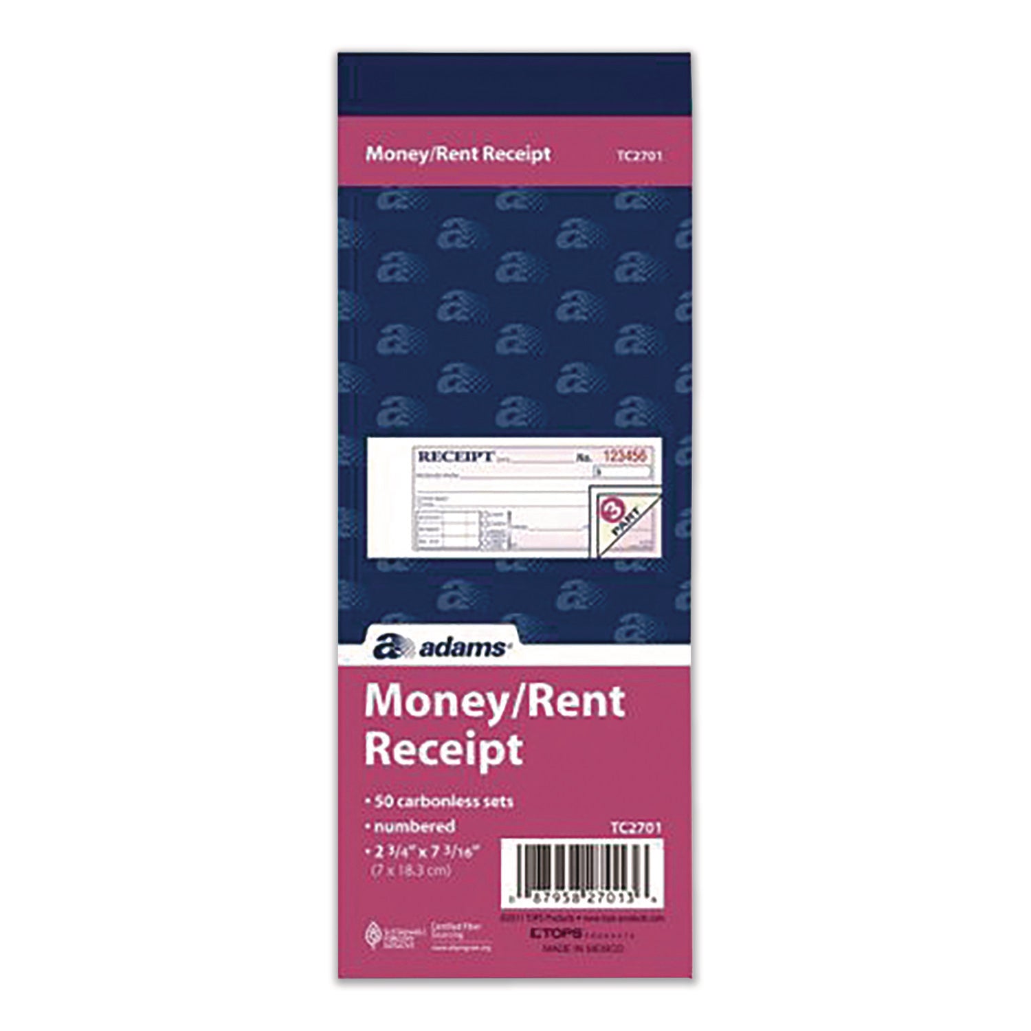 Adams® Multipart Money/Rent Receipt Book - 3-Part Carbonless, 6.69