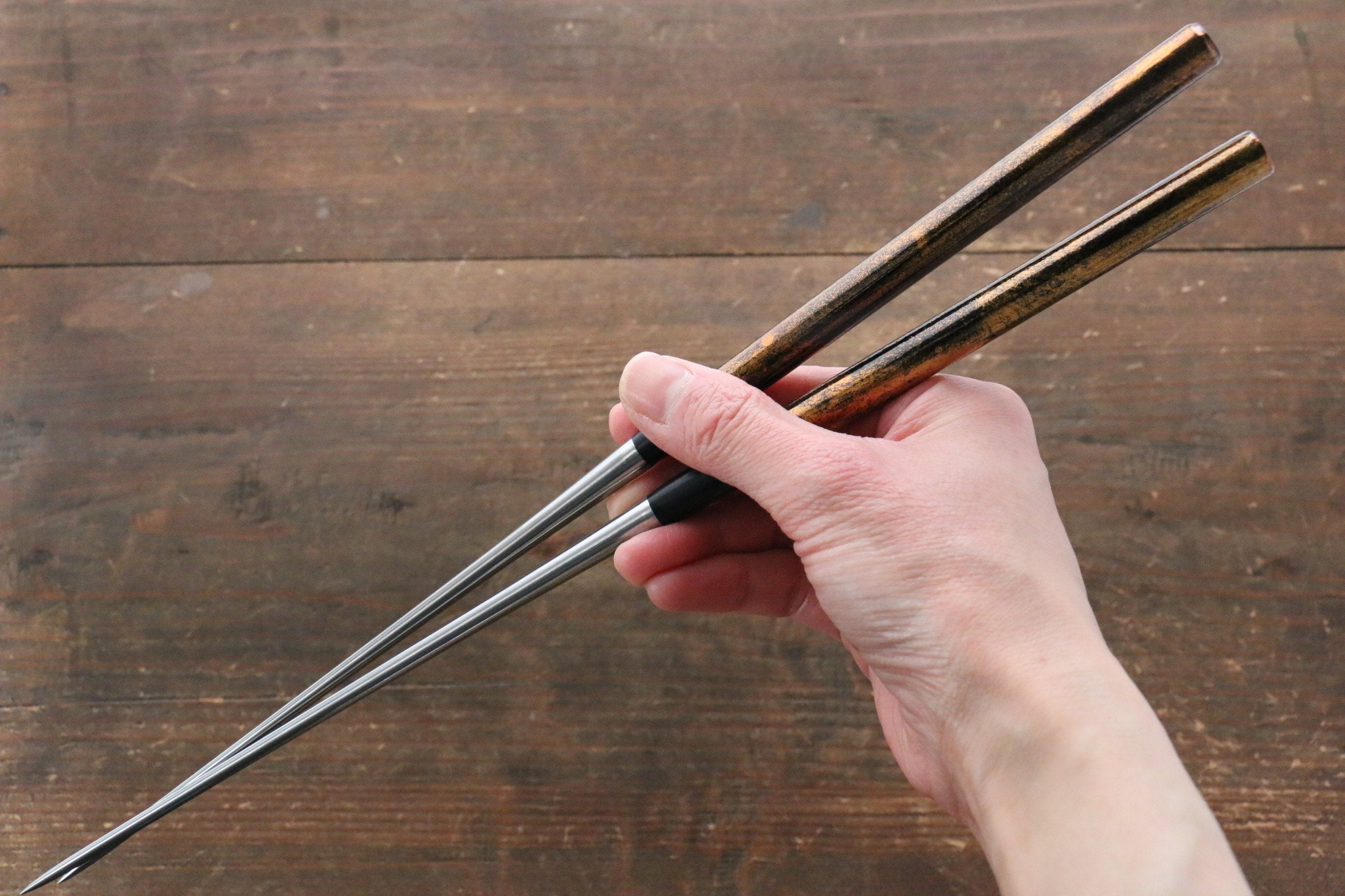 Premium Japanese Moribashi Cooking Chopsticks - 180mm Black & Gold Splash Design - Perfect for Sushi, Ramen, Stir Fry & Asian Cuisine