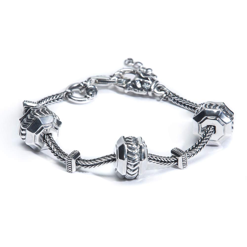 MEZMIC 1829 Art Nouveau Collection 925 Sterling Silver Wave Charm Chain Bracelet for Women & Men - Adjustable Sizes 6.7