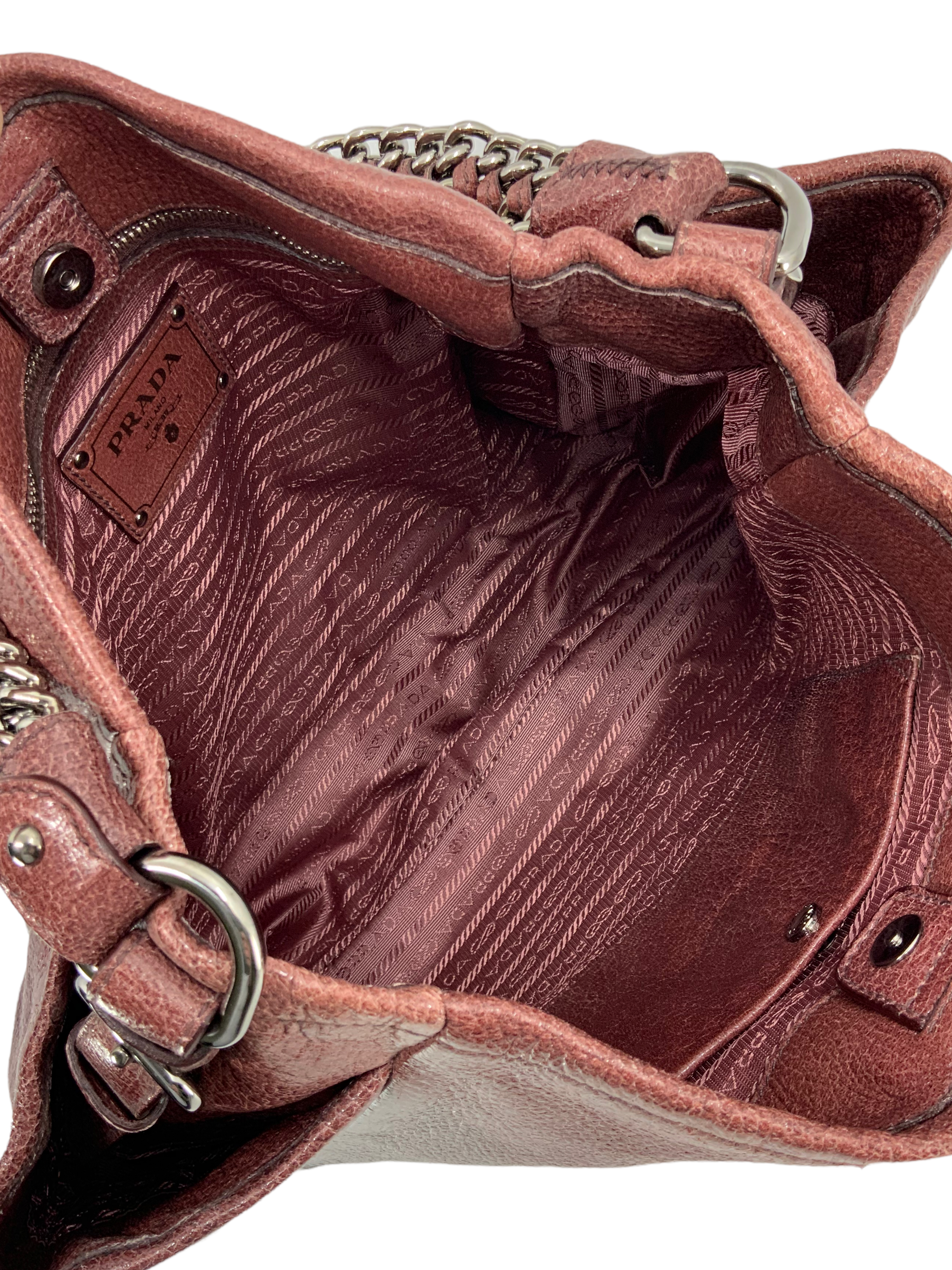 Prada Lux Chain Ombre Leather Side Pocket Hobo Bag - Women's Designer Shoulder Purse for Work, Travel & Evening Out