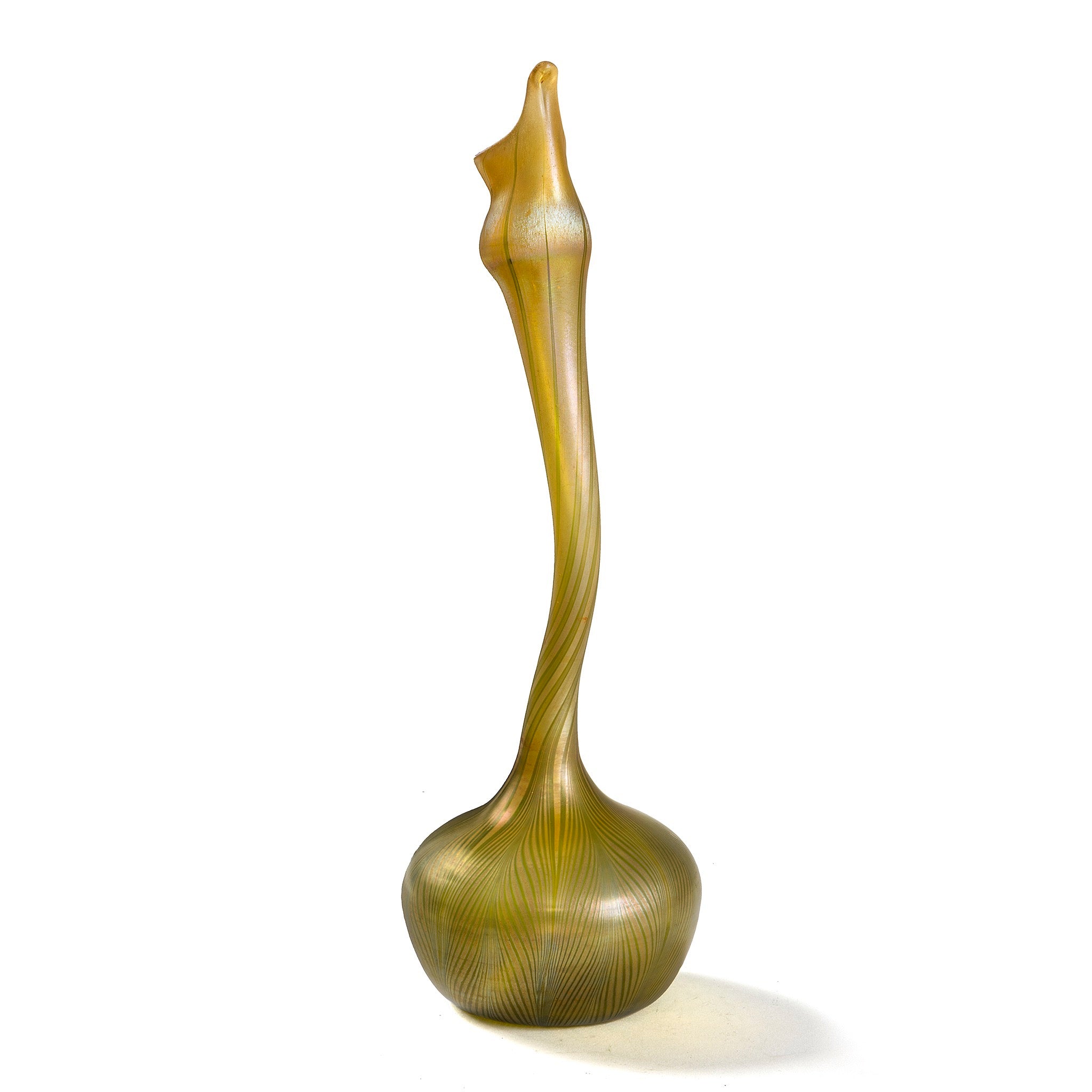 Tiffany Studios New York Handmade Favrile Glass Goose Neck Vase - Elegant Home Decor for Living Room, Dining Table & Office Desk