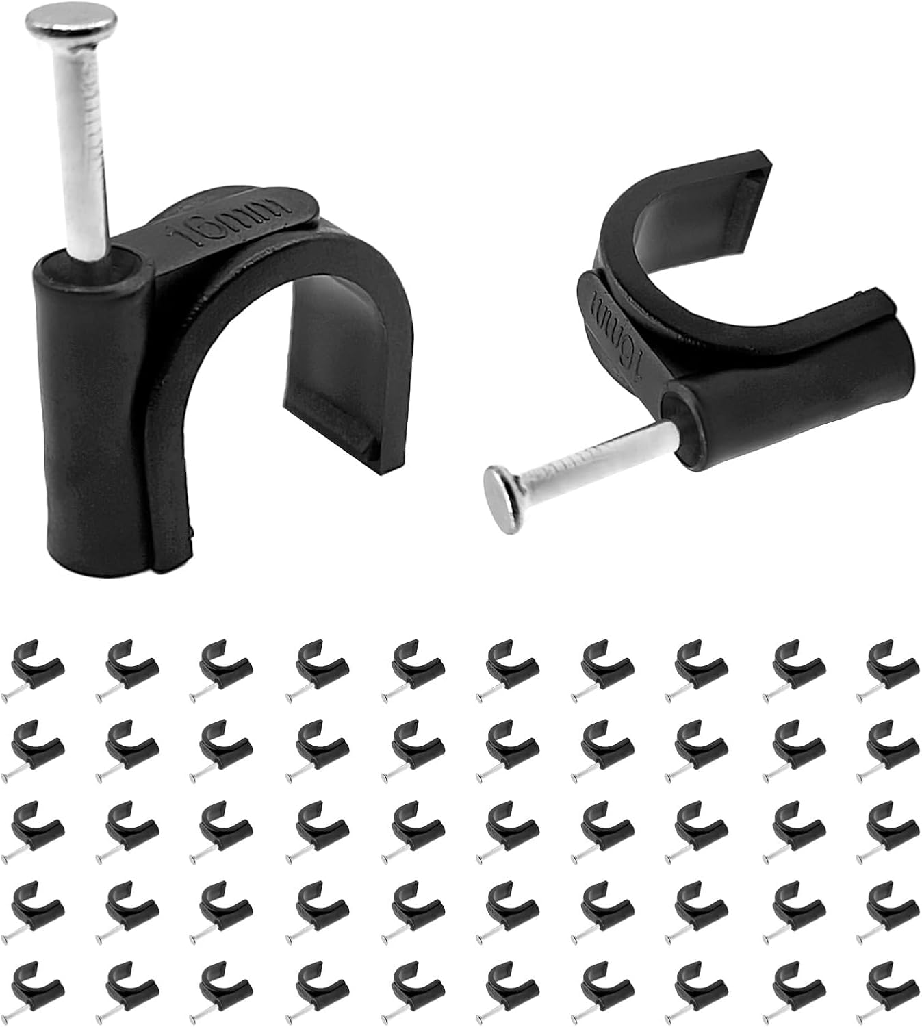 50 Pcs 1/2 Inch Black PEX Pipe Hangers - J-Hook Nail on Clamps for 1/2