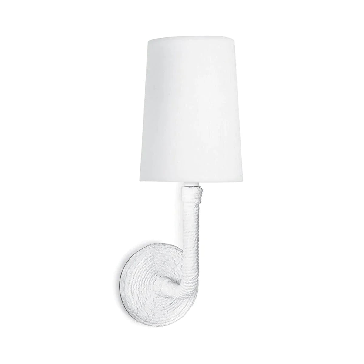 Coastal Living Borcay White Rope Textured Wall Sconce with Linen Shade - Modern Farmhouse Lighting for Bedroom, Living Room, and Hallway Decor