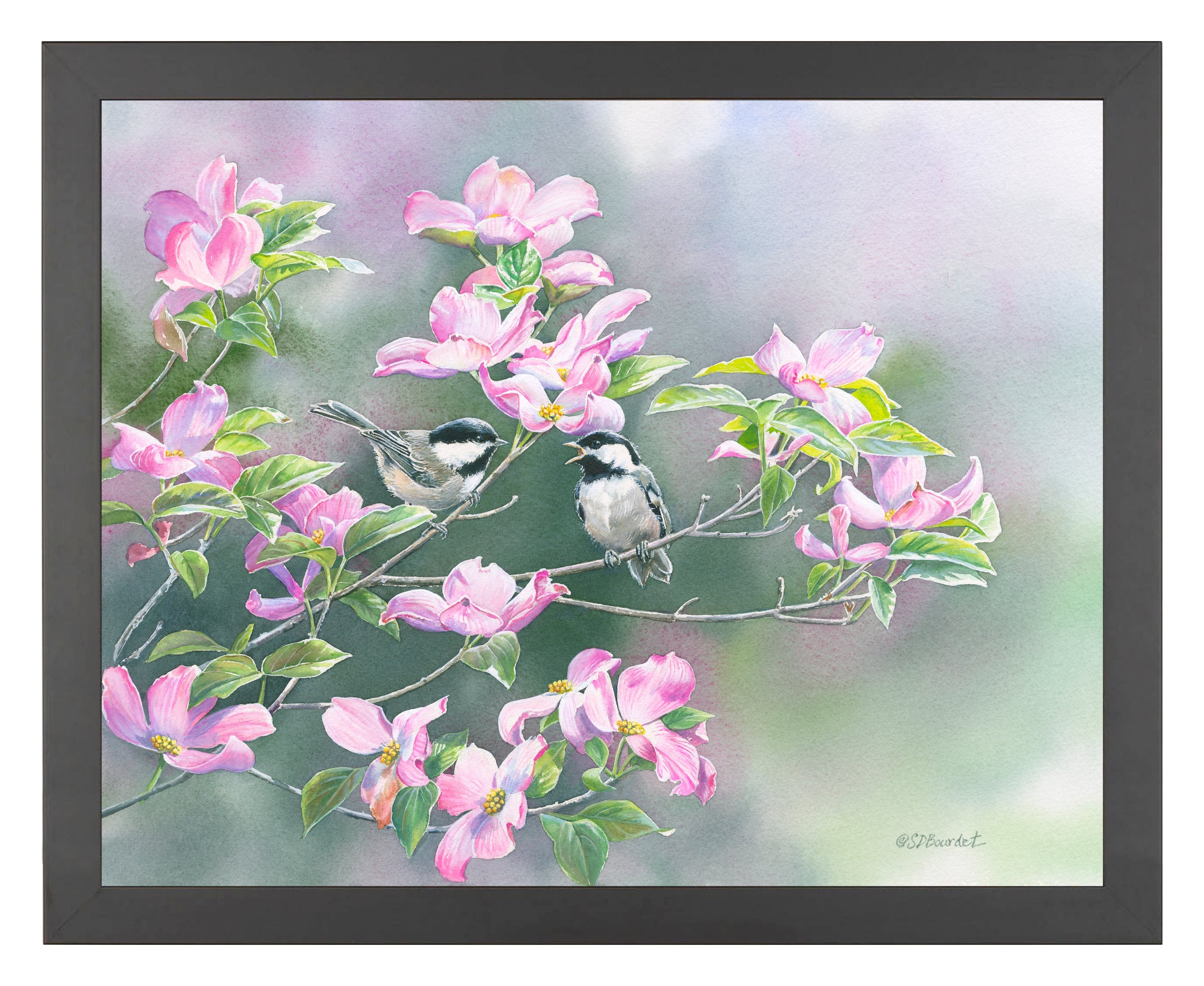 Chickadees in Dogwood Art Prints - Handmade Bird Wall Decor for Living Room, Bedroom & Office
