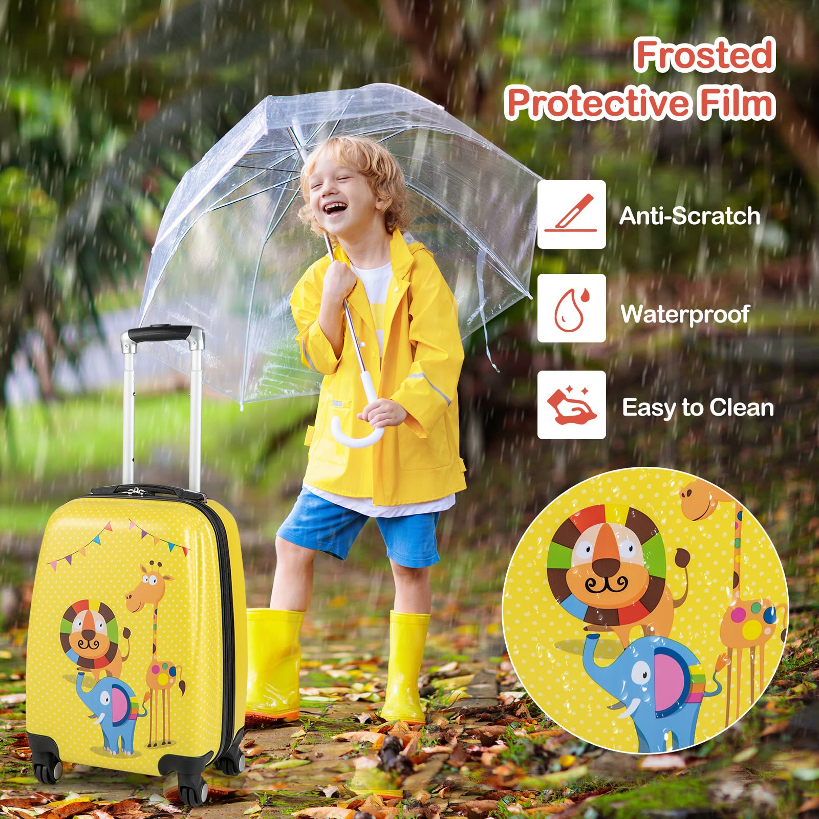 Olakids Kids Luggage Set - 12’’ Travel Backpack & 18’’ Wheeled Carry-On Suitcase for Boys & Girls, 2-Piece Spinner Trolley Set with Wheels, Perfect Gift for Toddlers (Yellow Lion) - Ideal for Air Travel, Road Trips & School Use
