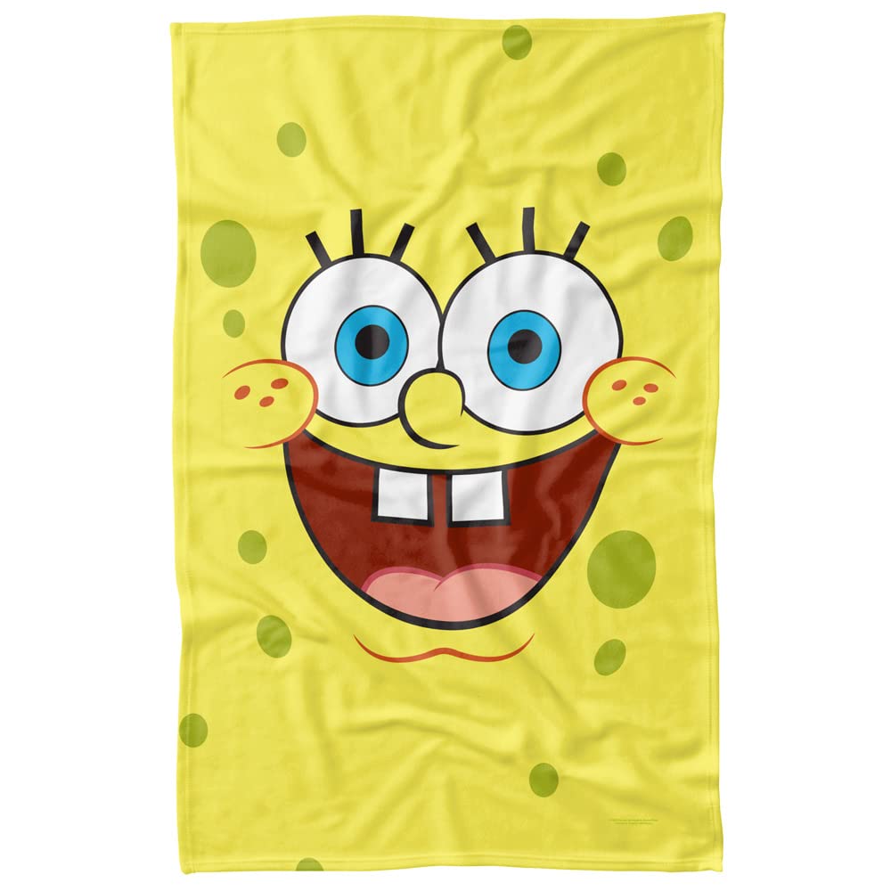 LOGOVISION Spongebob Fleece Blanket 36x58 Inches - Soft Goofy Smile Face Design for Kids & Adults - Perfect for Bed, Sofa, Movie Nights & Gifts