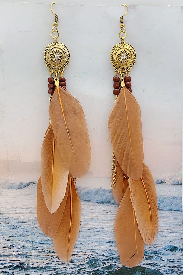 Vintage Chain Tassel Bohemian Feather Earrings for Women - Handmade Dangle Drop Earrings - Boho Chic Jewelry for Party, Festival, and Everyday Wear
