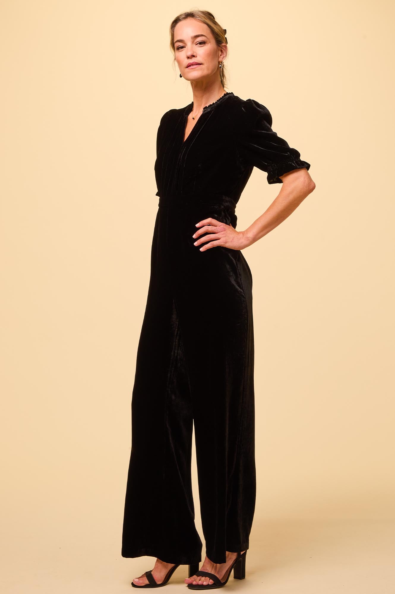 Tallulah Velvet Jumpsuit for Women - Elegant Black Jumpsuit with Long Sleeves | Perfect for Parties, Date Nights & Special Occasions