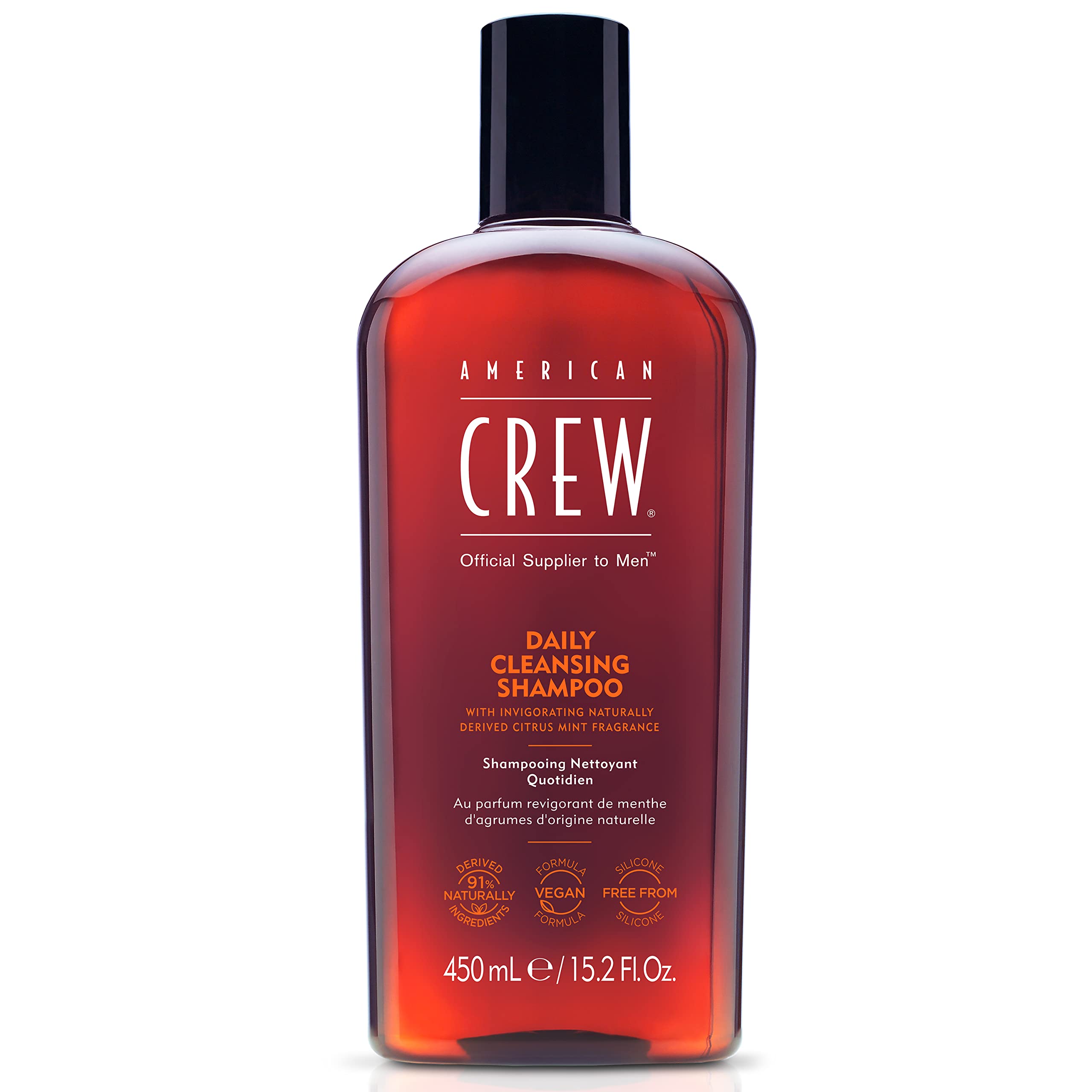 American Crew Men's Daily Shampoo 450ml (15.2oz) - Volumizing & Strengthening Hair Care for Men - Perfect for Daily Use at Home, Gym & Travel