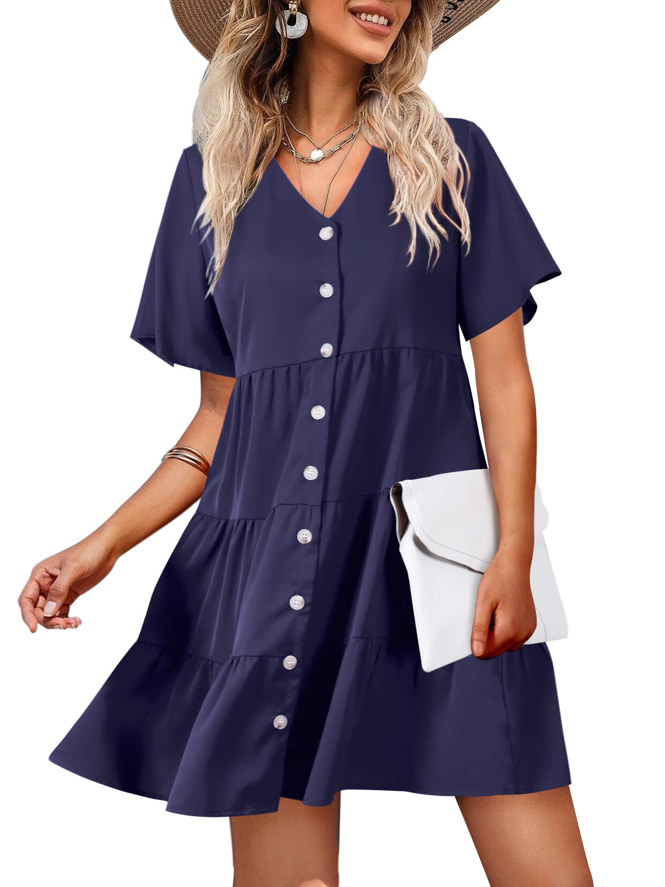 Amoretu Women's Summer Swing Dress - Casual Flowy Tunic Beach Dress with Pockets | Lightweight & Breathable for Vacation, Pool Party, and Outdoor Activities