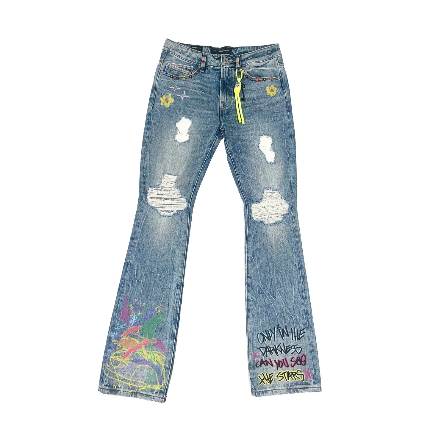CULT OF INDIVIDUALITY Lenny Bootcut 603 Jeans for Women - Distressed Finn Graffiti Denim Pants, High Waist Slim Fit Jeans | Perfect for Casual Wear, Street Style & Night Out