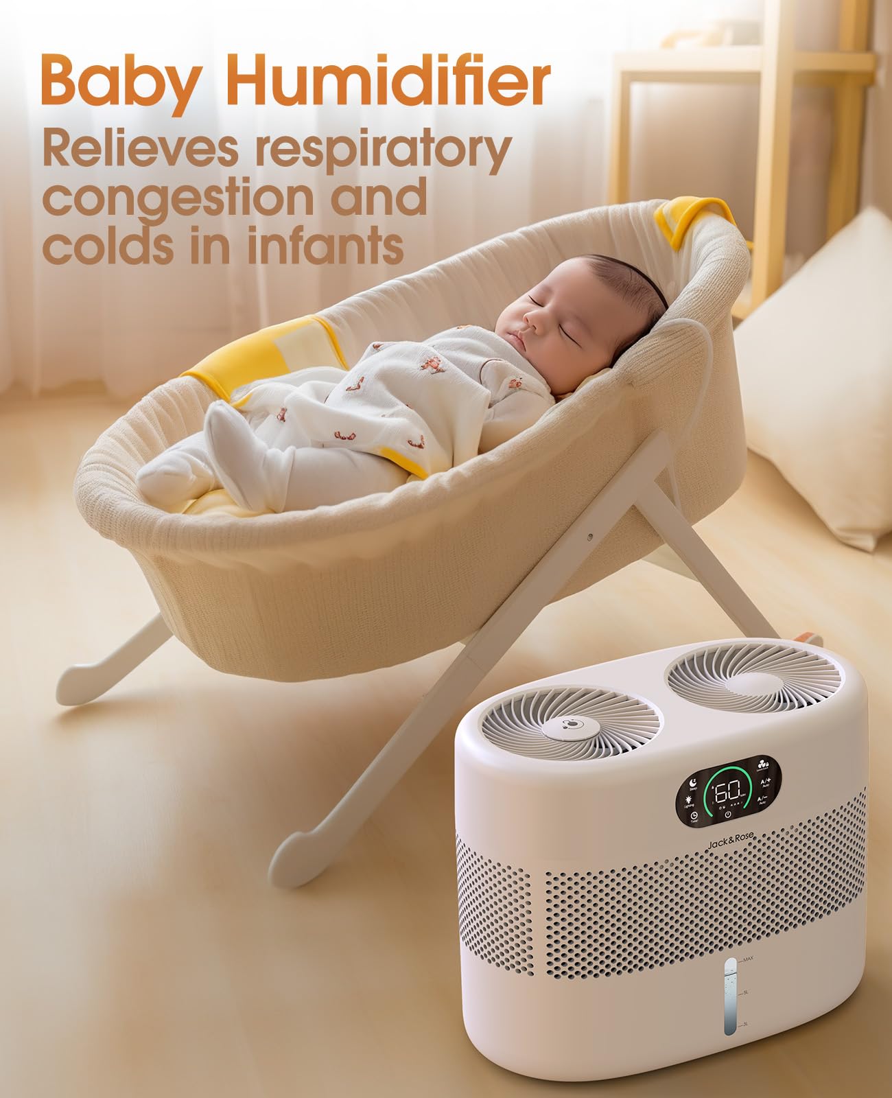 Reusable Wick Evaporative Humidifier for Large Bedrooms - 800ml/h Output, 3 Speed Settings, 2 Gallon Capacity with Auto Shut-Off & Timer | Quiet Operation, No White Dust | Perfect for Baby Nurseries, Home Offices & Dry Climate Relief