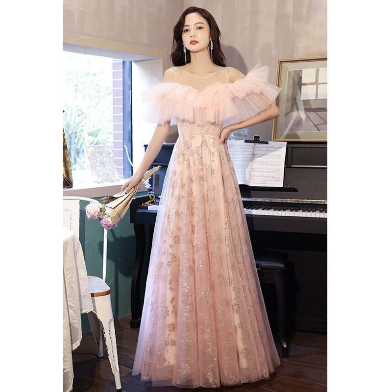 Elegant Off Shoulder Pink Tulle Prom Dress for Women - Sweet Cute Party Gown for Homecoming, Quinceanera, and Formal Events