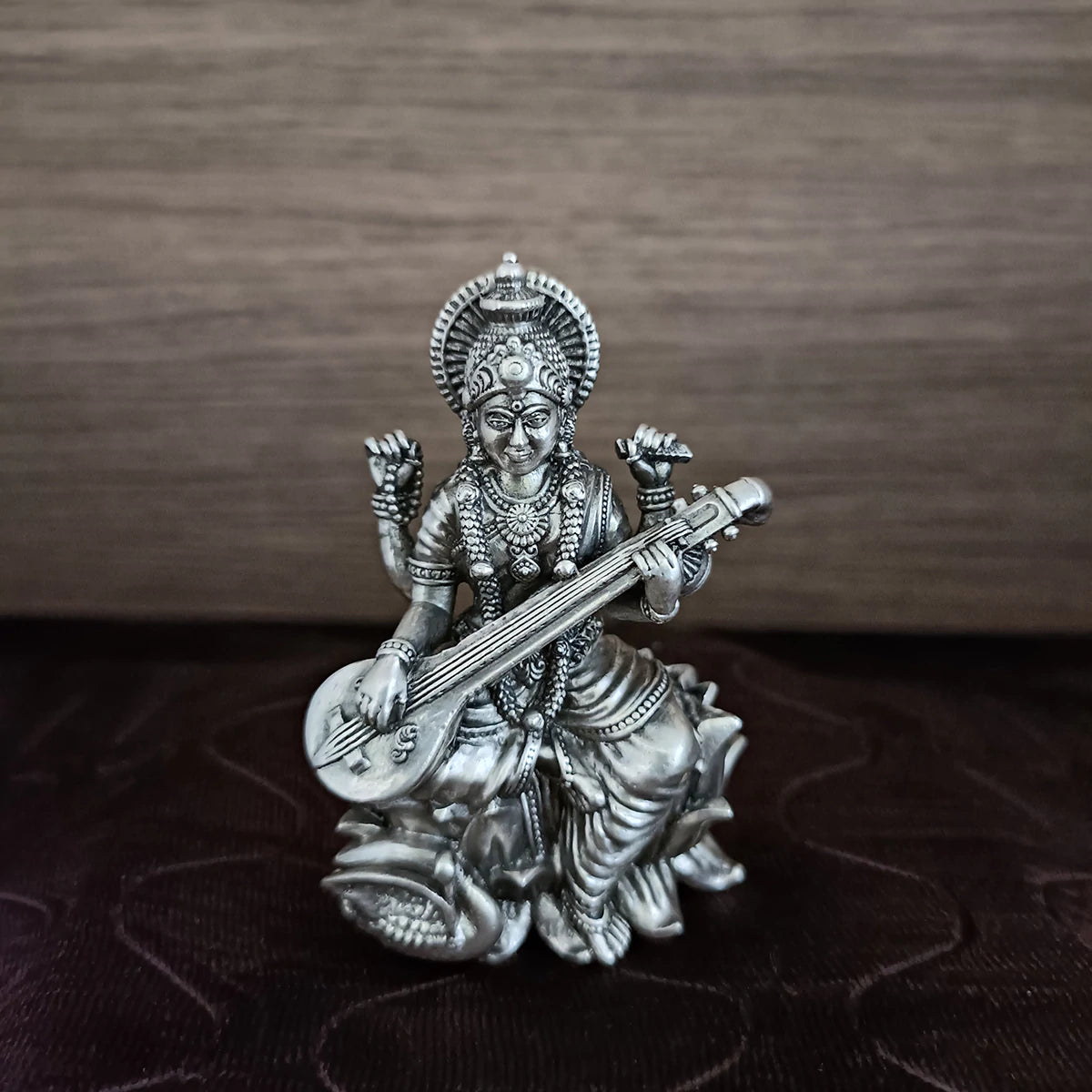 925 Pure Silver Saraswati Ji Idol for Home Decor & Housewarming Gift - Hindu Goddess of Knowledge & Wisdom - Perfect for Pooja Room, Office Desk & Spiritual Altar