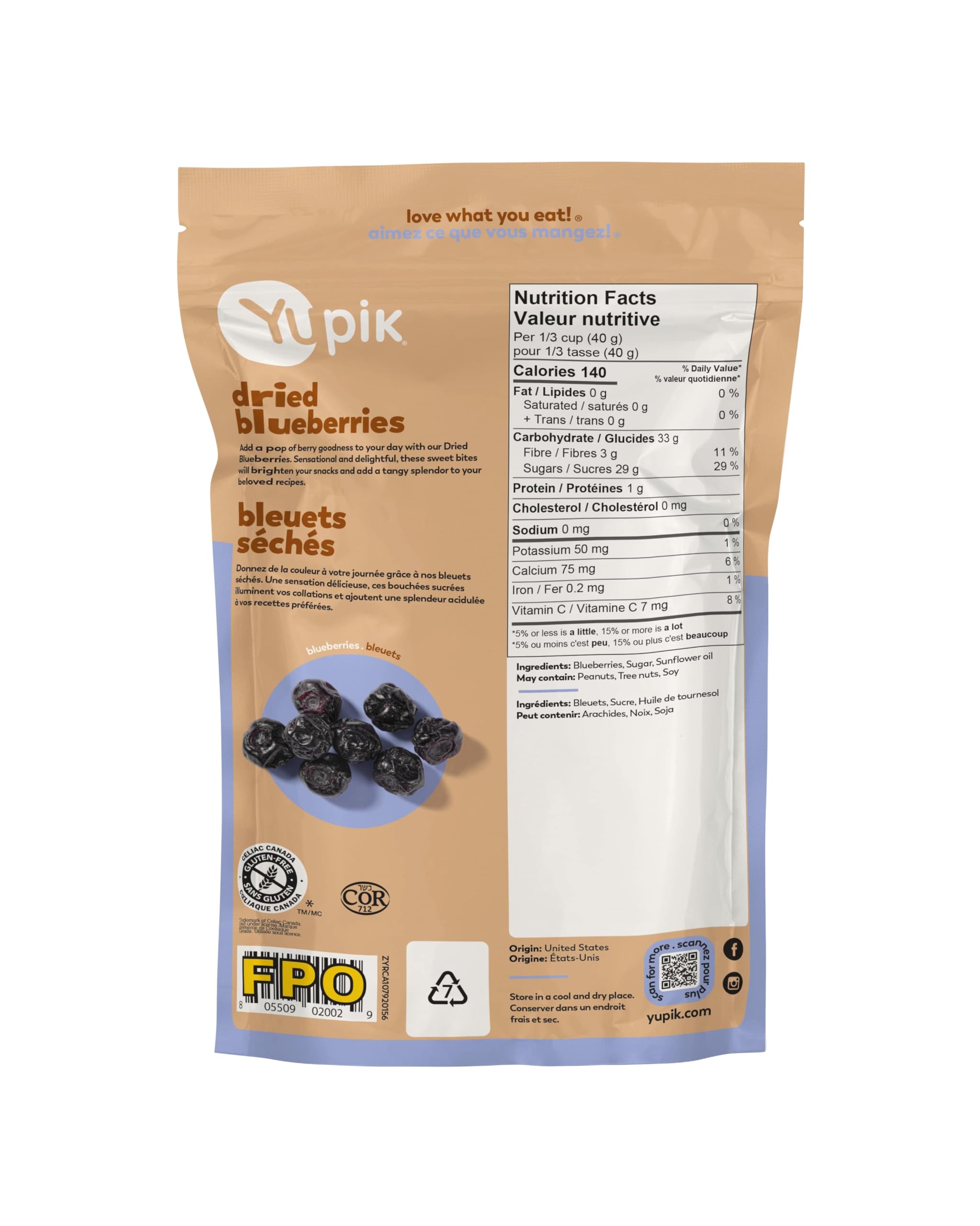 Yupik Dried Blueberries 185g | Gluten-Free, Kosher, No Sulphites | Whole Berries, Rich in Vitamin C | Healthy Snack for Trail Mix, Yogurt Topping & Baking