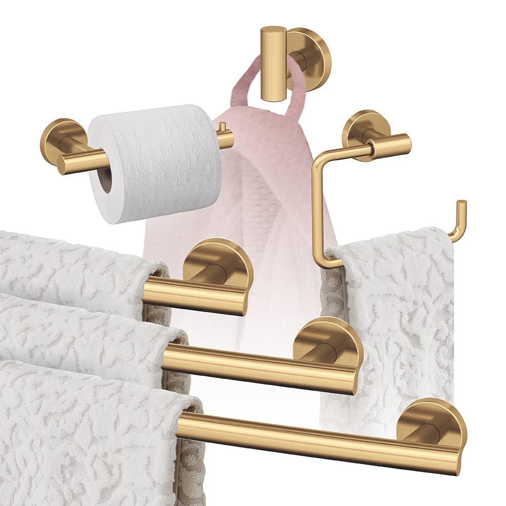 Amerock Champagne Bronze Arrondi 6-Piece Bathroom Accessories Set - Elegant Towel Bar, Robe Hook, Toilet Paper Holder & More for Modern Bathroom Decor