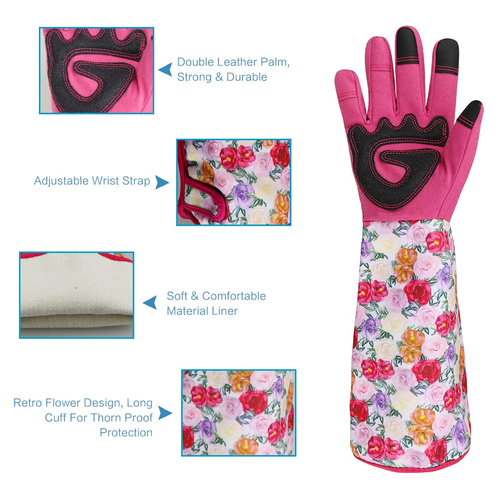 Long Gardening Gloves for Women - Thorn Proof Protective Gloves for Yard Work, Pruning & Planting | Durable Rose Bush Protection | Perfect Gardening Gifts for Her | Ideal for Landscaping, Flower Beds & Outdoor Activities