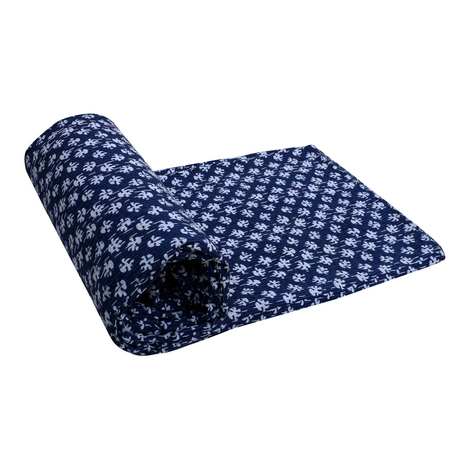 Handmade Indian Block Print Kantha Quilt - Queen Size Cotton Throw Blanket & Bedspread (Blue Block Design, 90x60 Inches) - Perfect for Boho Bedroom Decor, Cozy Sofa Throws & Unique Gift Ideas