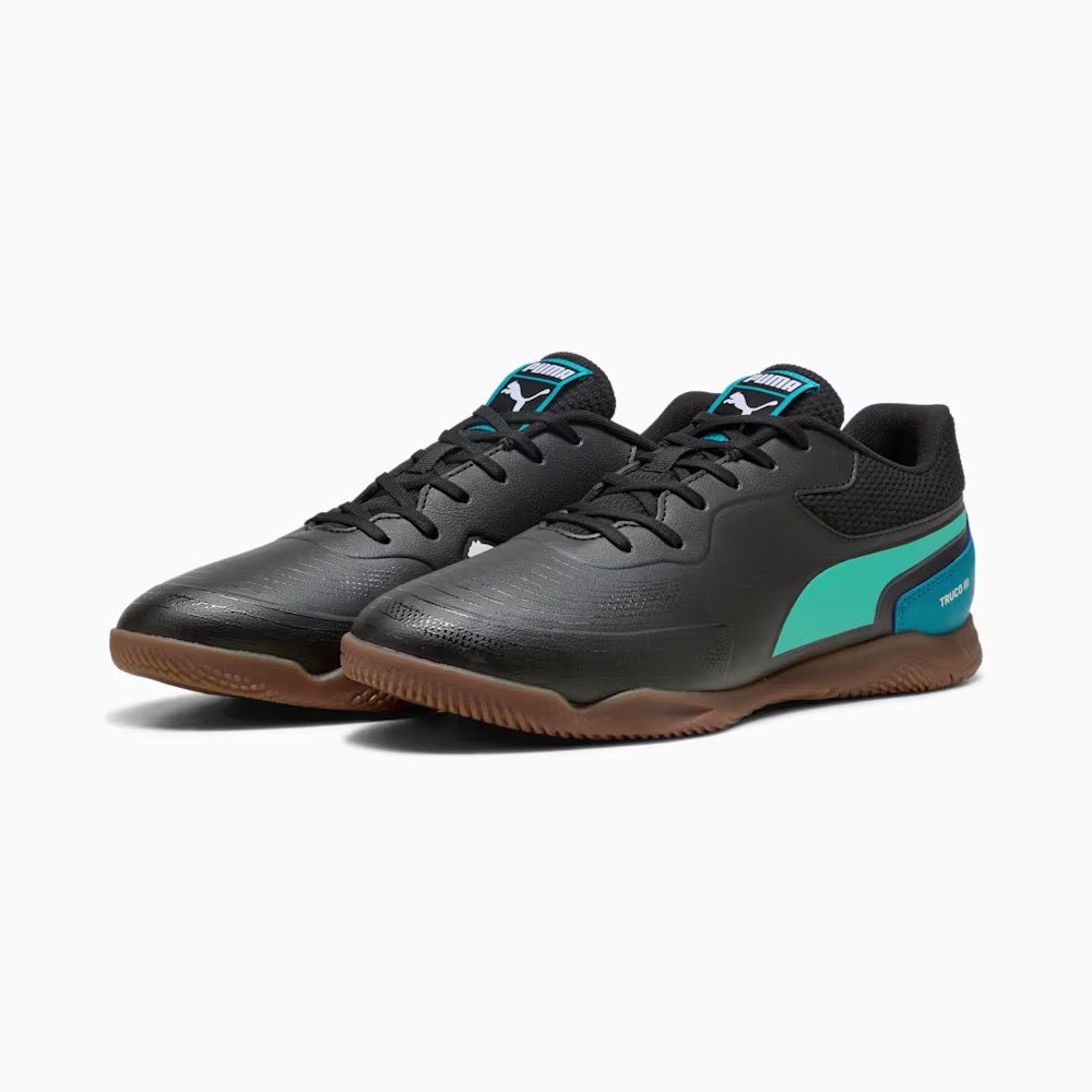 Puma Truco III IN Indoor Football Shoes for Men - Black/Aquatic/Tropical Blue/White - Lightweight Soccer Cleats for Indoor Training & Futsal Matches