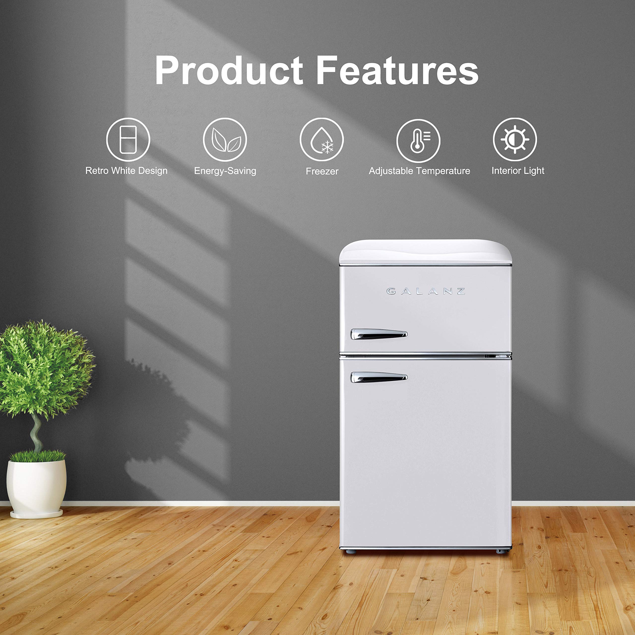 Galanz 3.1 Cu Ft Retro Mini Fridge with Freezer - Compact Dual Door Refrigerator, Adjustable Thermostat, White - Perfect for Dorm, Office, Bedroom & Small Spaces