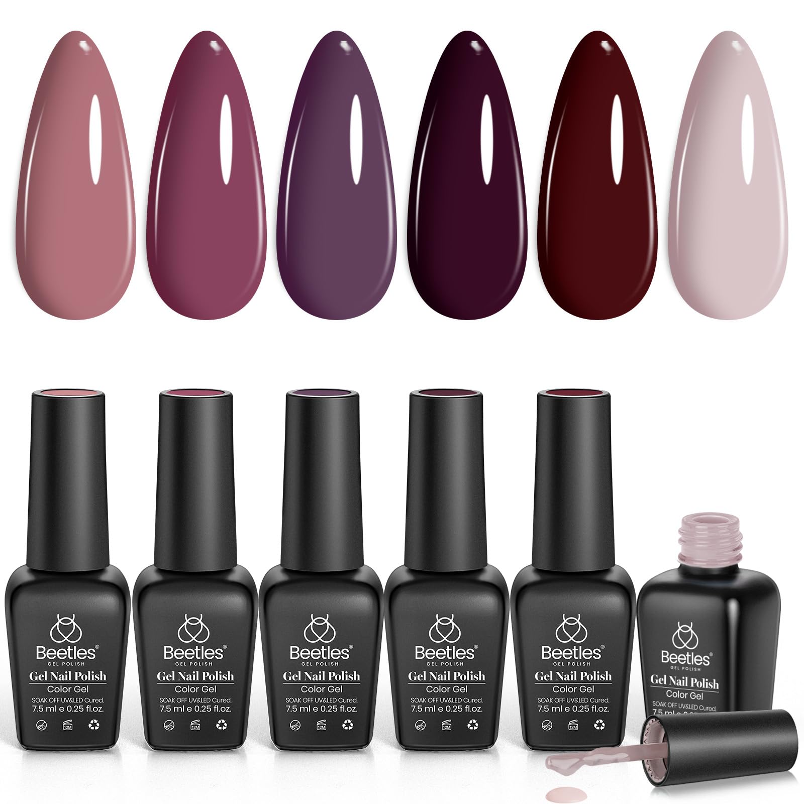 Beetles Gel Nail Polish Set - Burgundy Red Soak Off UV/LED Gel Polish Kit with Nail Art Design Tools | Perfect Gift for Women & Girls | At-Home Manicures, Salon Quality Nails, DIY Nail Art