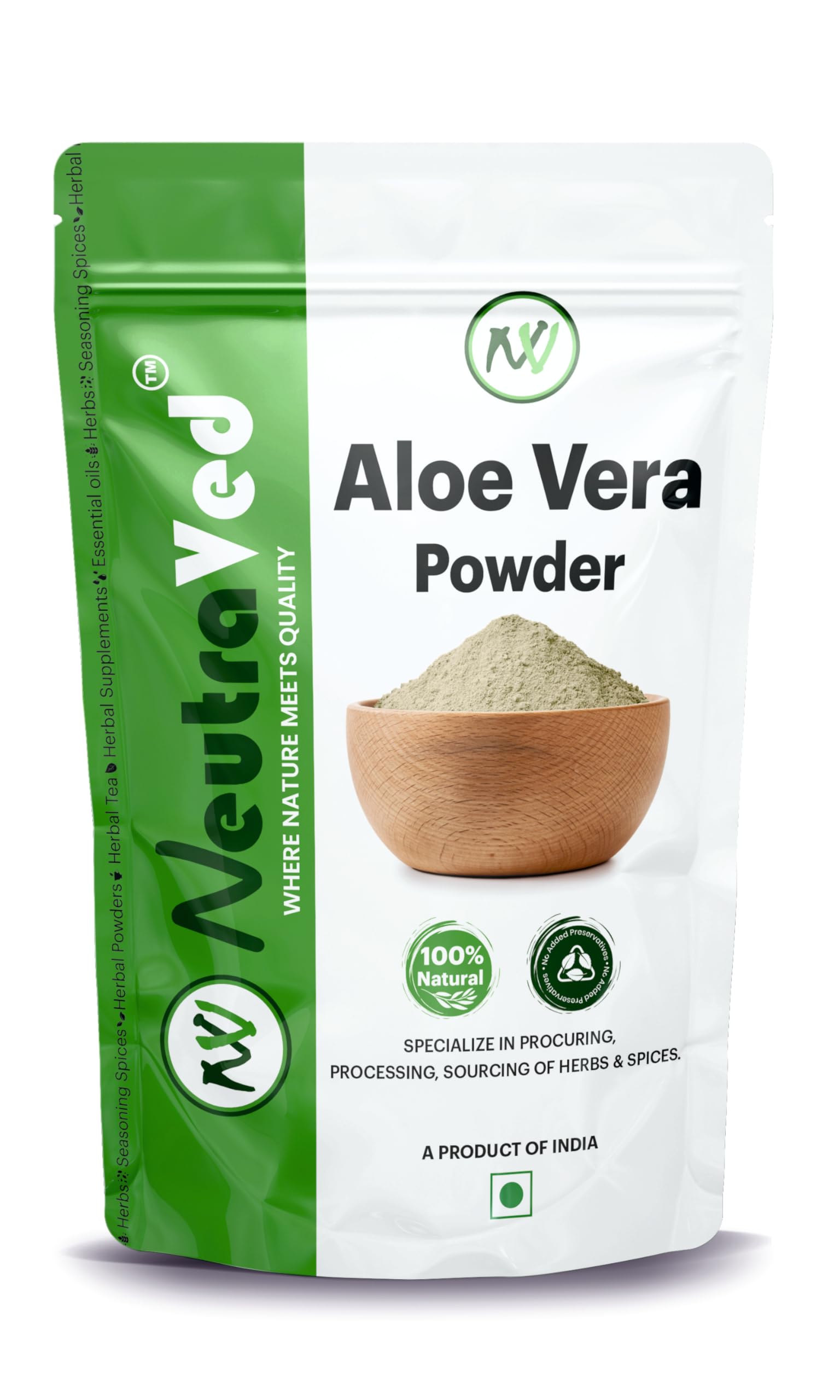 NeutraVed Organic Aloe Vera Powder 100g - 100% Pure Natural for Hair Growth, Face Care & Skin Hydration | DIY Beauty Recipes, Smoothies & Sunburn Relief