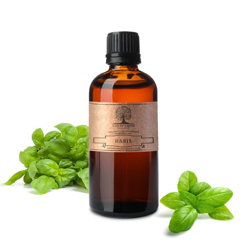 100% Pure Basil Essential Oil by Nature's Note Organics - 1 Fl Oz Aromatherapy Grade for Diffuser, Massage & Relaxation