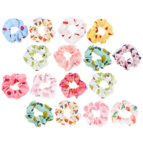 Beaupretty 16pcs Fruit Pattern Hair Scrunchies - Colorful Elastic Hair Bands for Women & Girls - Soft Ponytail Holders & Hair Accessories for Everyday, Workout & Party Use