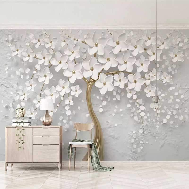 Stunning Tree with White Flowers Wallpaper - Nature-Inspired Wall Art for Living Room, Bedroom & Office Decor