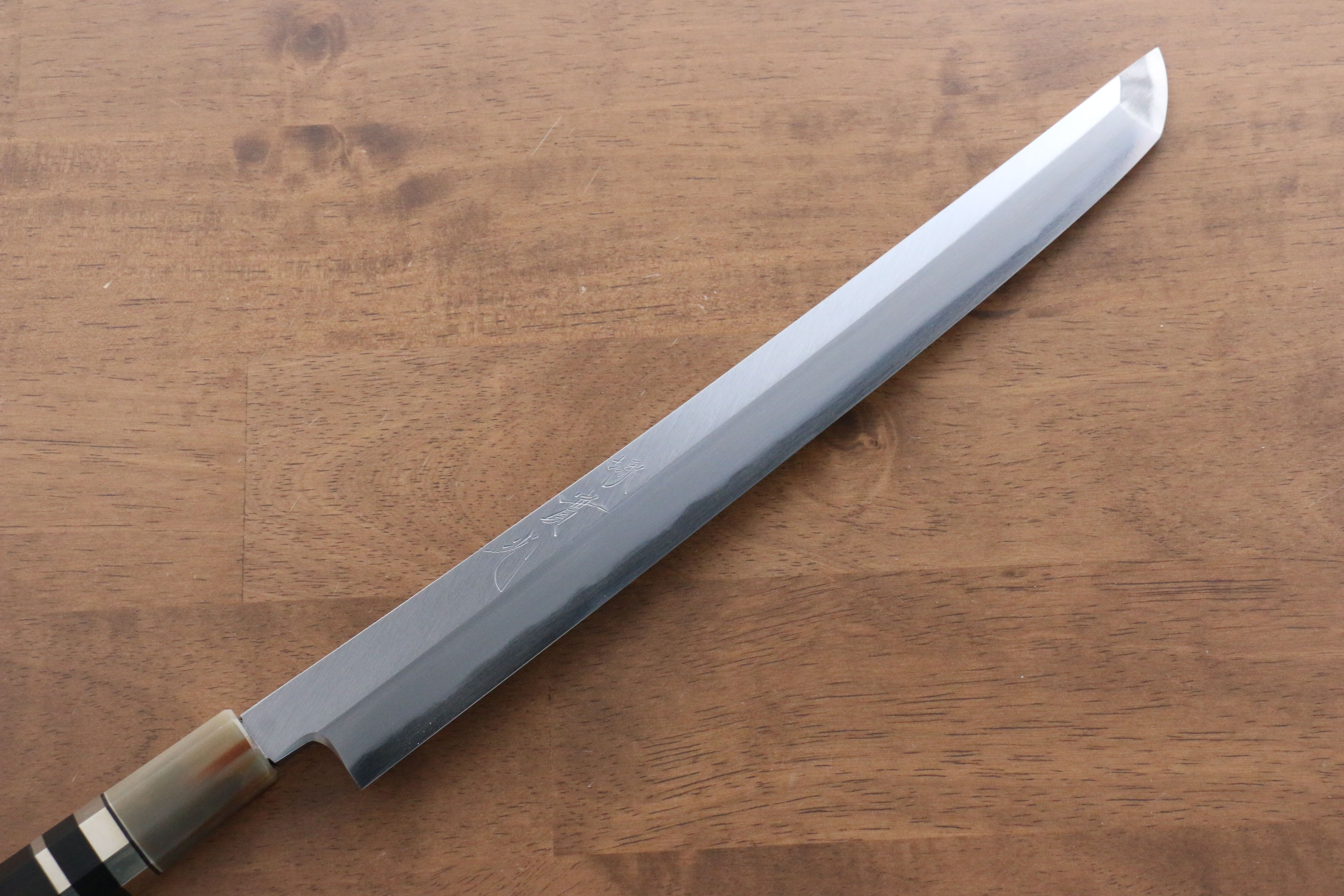 Premium Jikko Shiko White Steel Sakimaru Yanagiba 300mm Japanese Sushi Knife - Ebony Wood Handle with Double Ring Design - Perfect for Sushi Chefs & Professional Kitchen Use