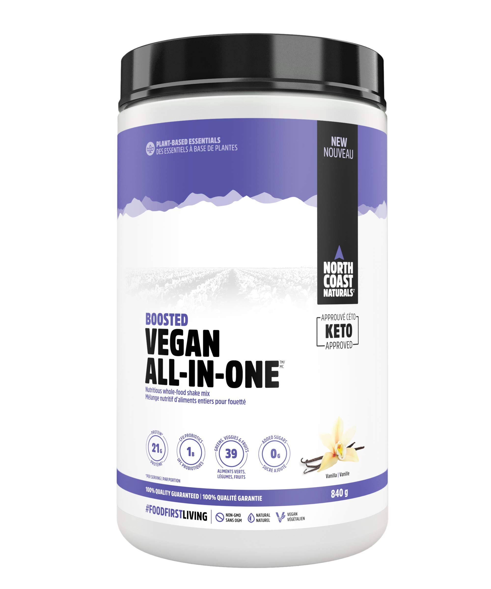 North Coast Naturals Boosted Vegan All-In-One Plant-Based Protein Powder with Superfood Antioxidants, Fruits & Veggies - 840g Vanilla - Perfect for Post-Workout Recovery & Healthy Smoothies