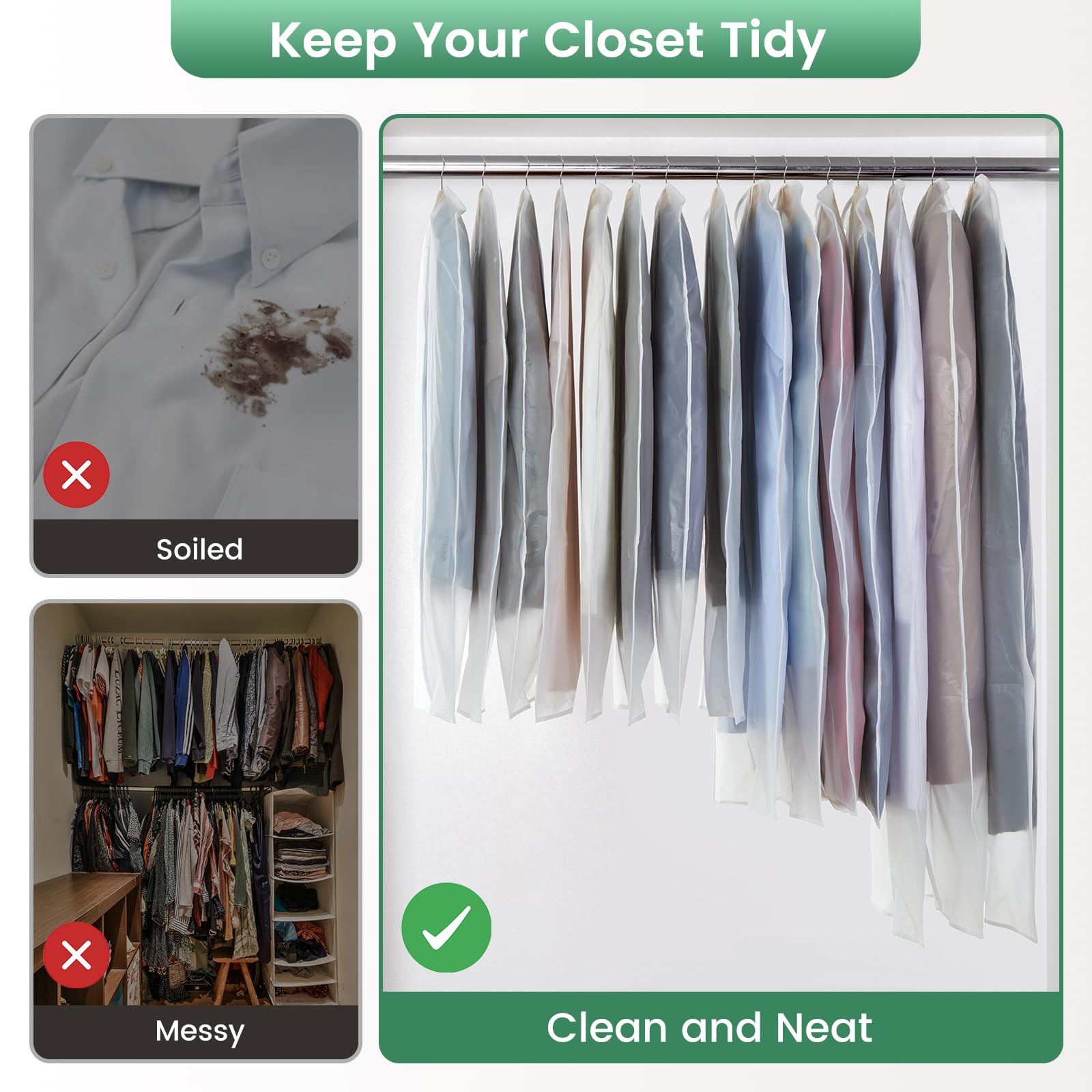 15-Pack Translucent Garment Bags for Hanging Clothes - 24