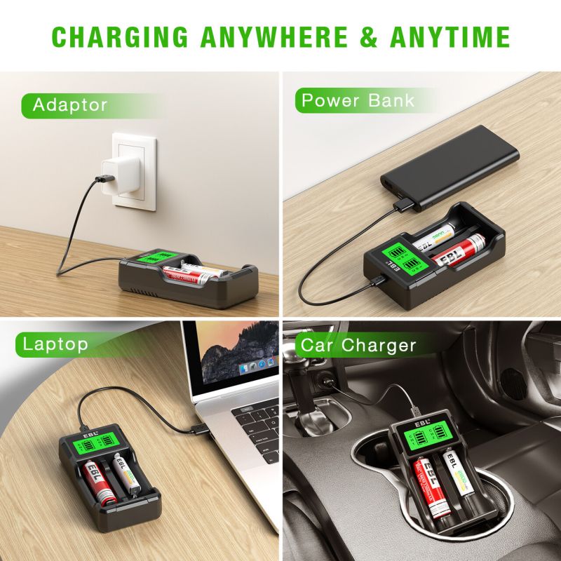 EBL SW 3K Universal 18650 Battery Charger for 3.7V Li-ion/NiMH/NiCD Batteries - Fast Charging for Flashlights, Cameras, and Electronic Devices
