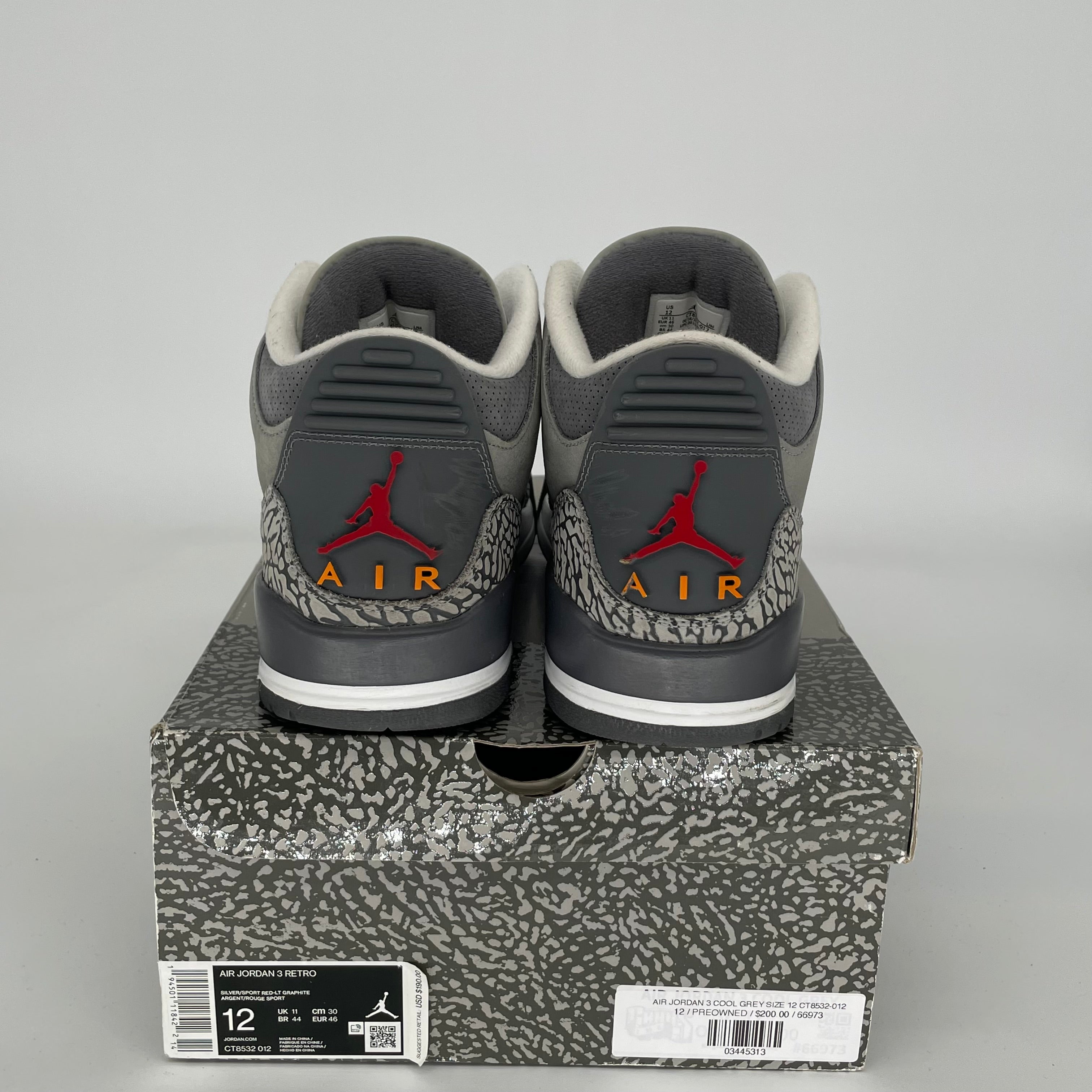 AIR JORDAN 3 COOL GREY Men's Basketball Shoes Size 12 - Retro Style Sneakers CT8532-012 for Casual Wear, Street Fashion & Sports Performance