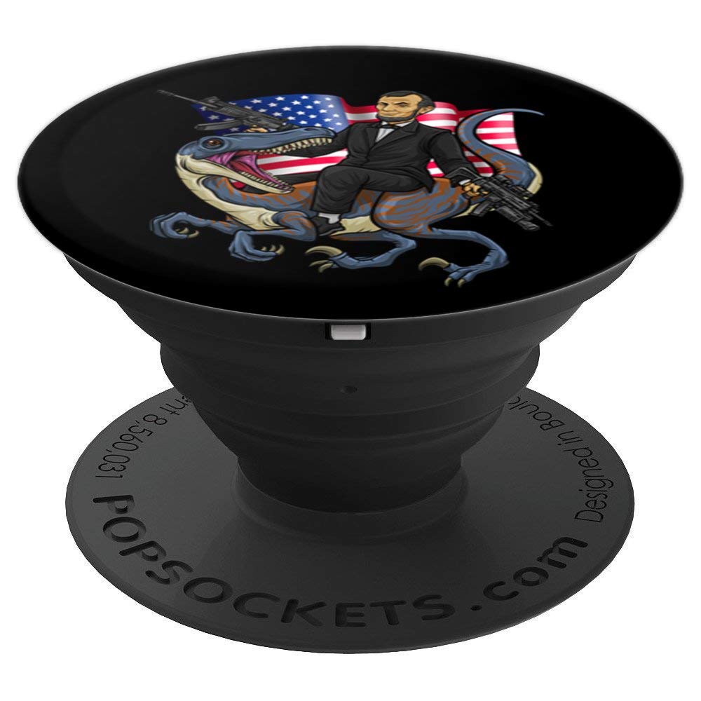 Lincoln Rides A Dinosaur - Patriotic American USA PopSockets PopGrip Phone Grip & Stand | Perfect for Phones, Tablets, and Laptops - Great for Work, Travel, and Everyday Use
