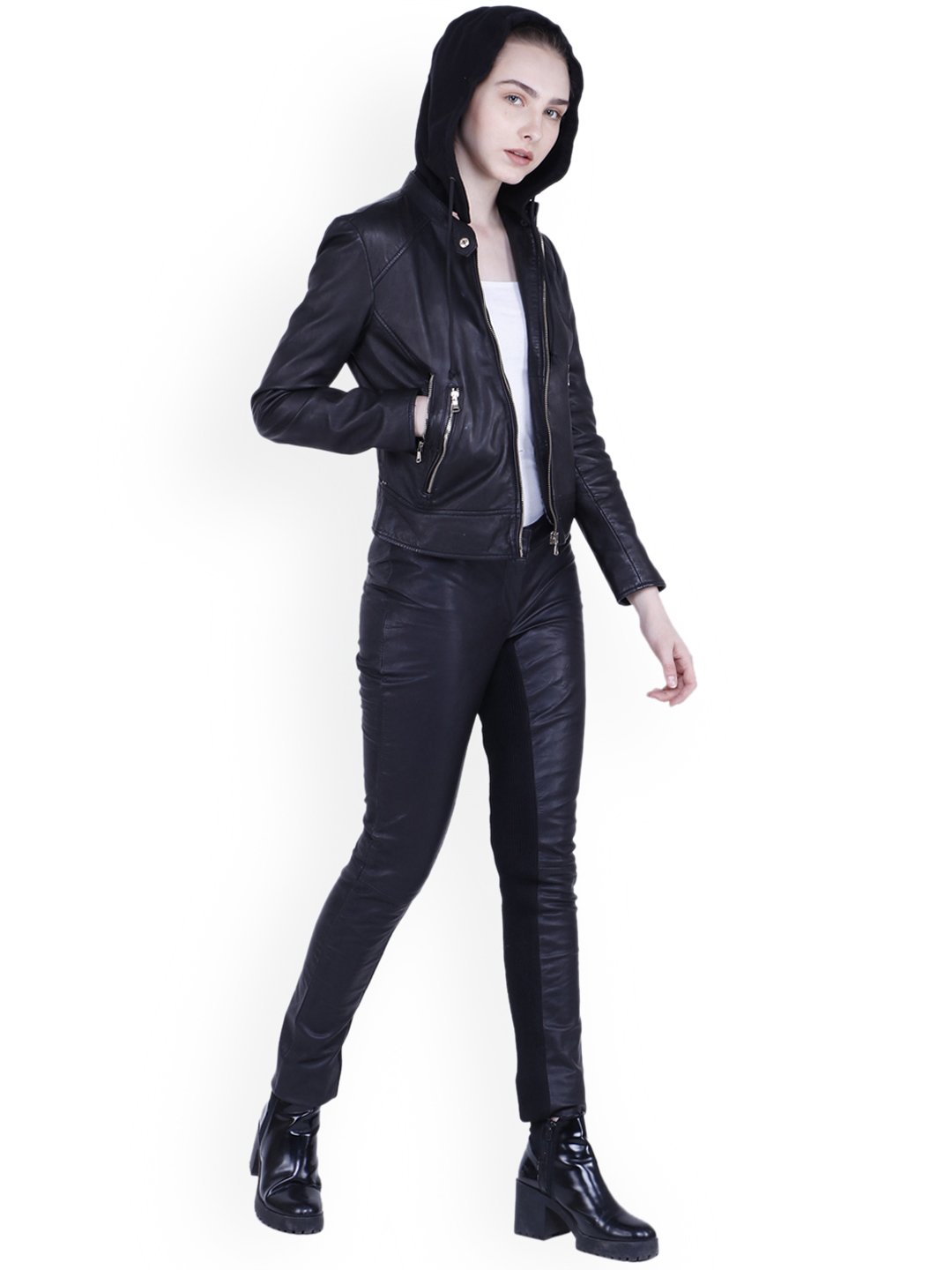 Women's Genuine Lambskin Leather Hooded Jacket - Black Tough Biker Style with Detachable Hood | Perfect for Motorcycle Riding, Winter Fashion & Outdoor Adventures
