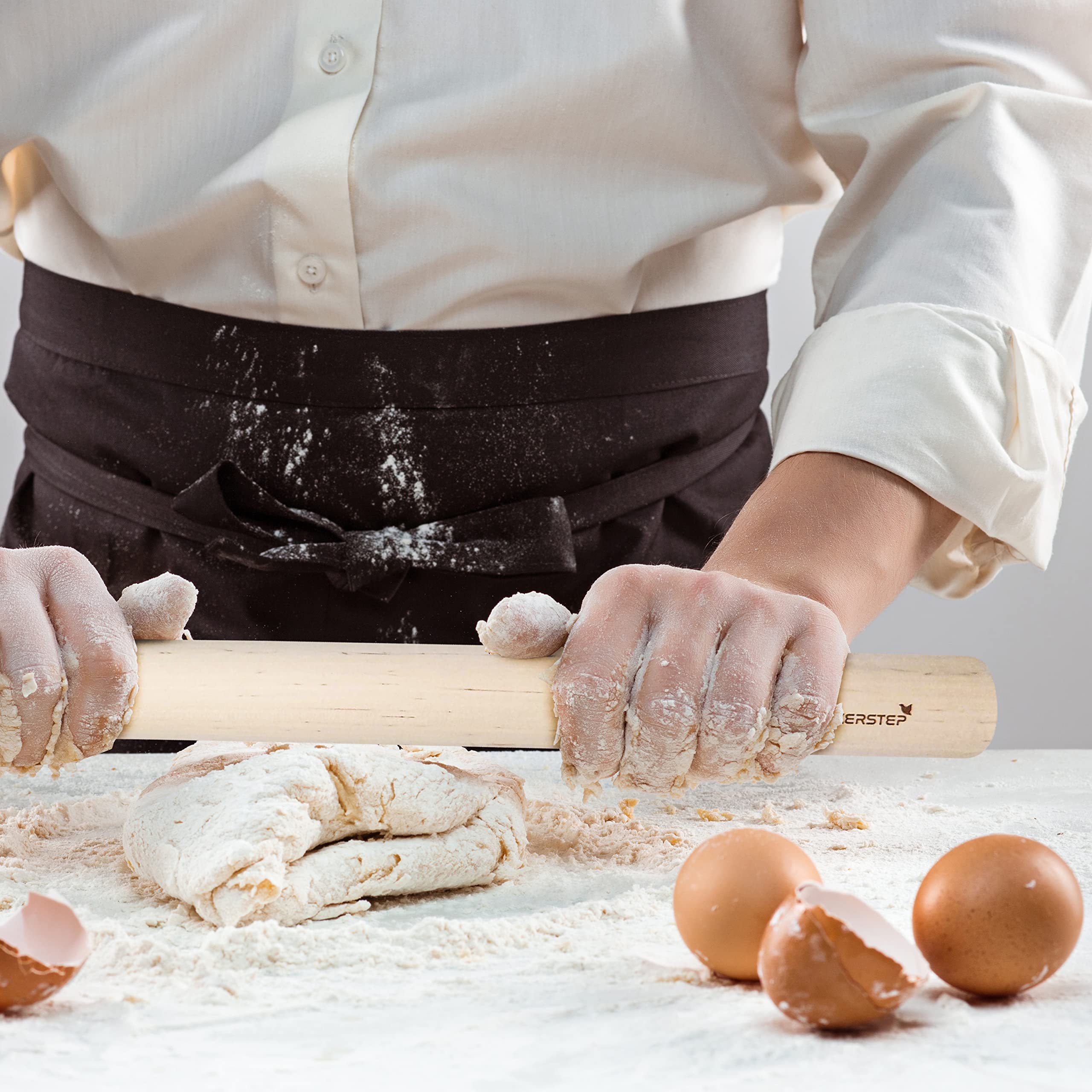 Makerstep 17-Inch French Wooden Rolling Pin for Baking - Smooth Nonstick Surface, Natural Wood Pizza Dough Roller for Cookies, Pastry & Pie Crust - Perfect for Home Bakers & Professional Kitchens
