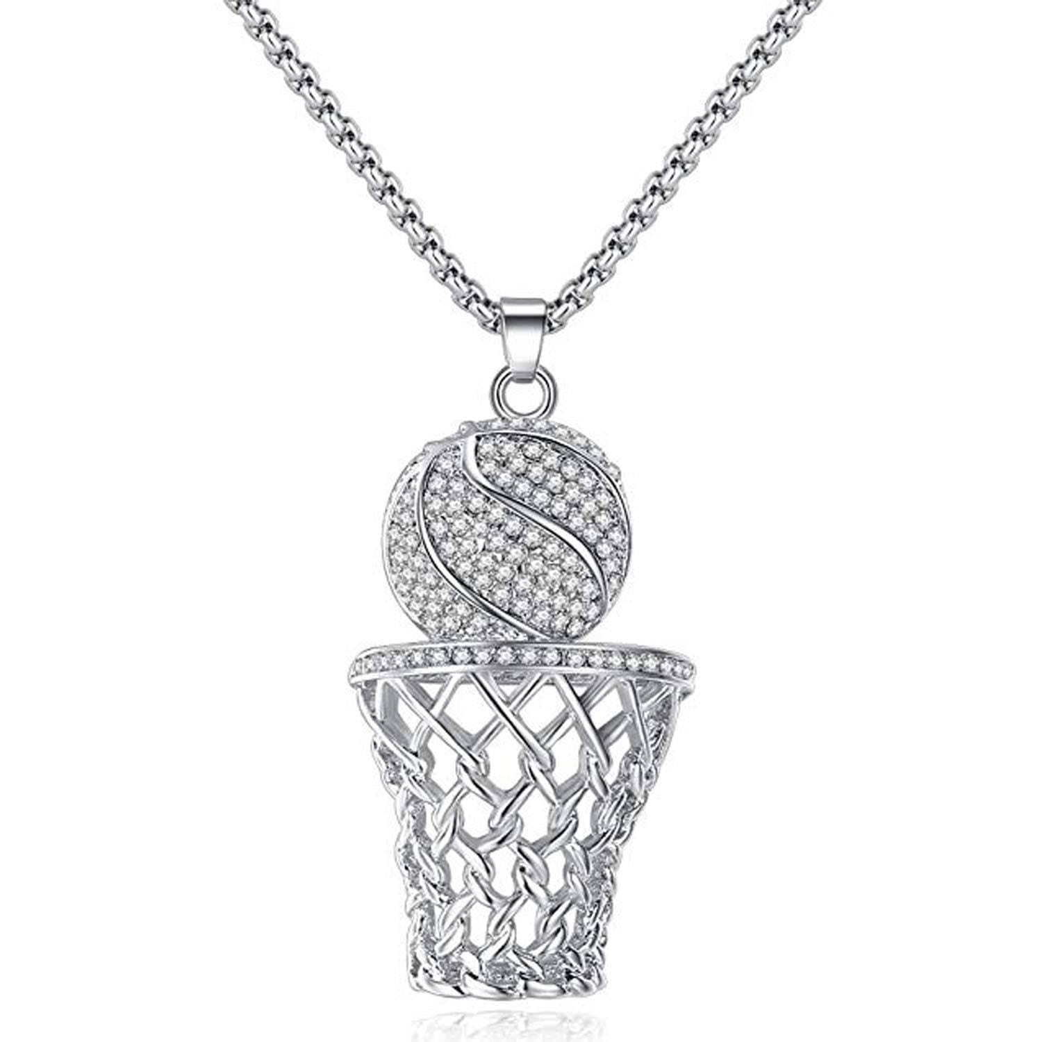 Stainless Steel Basketball Necklace for Men - 24 Inch Hip Hop Jewelry - Perfect for Basketball Fans, Sports Enthusiasts & Gift Giving