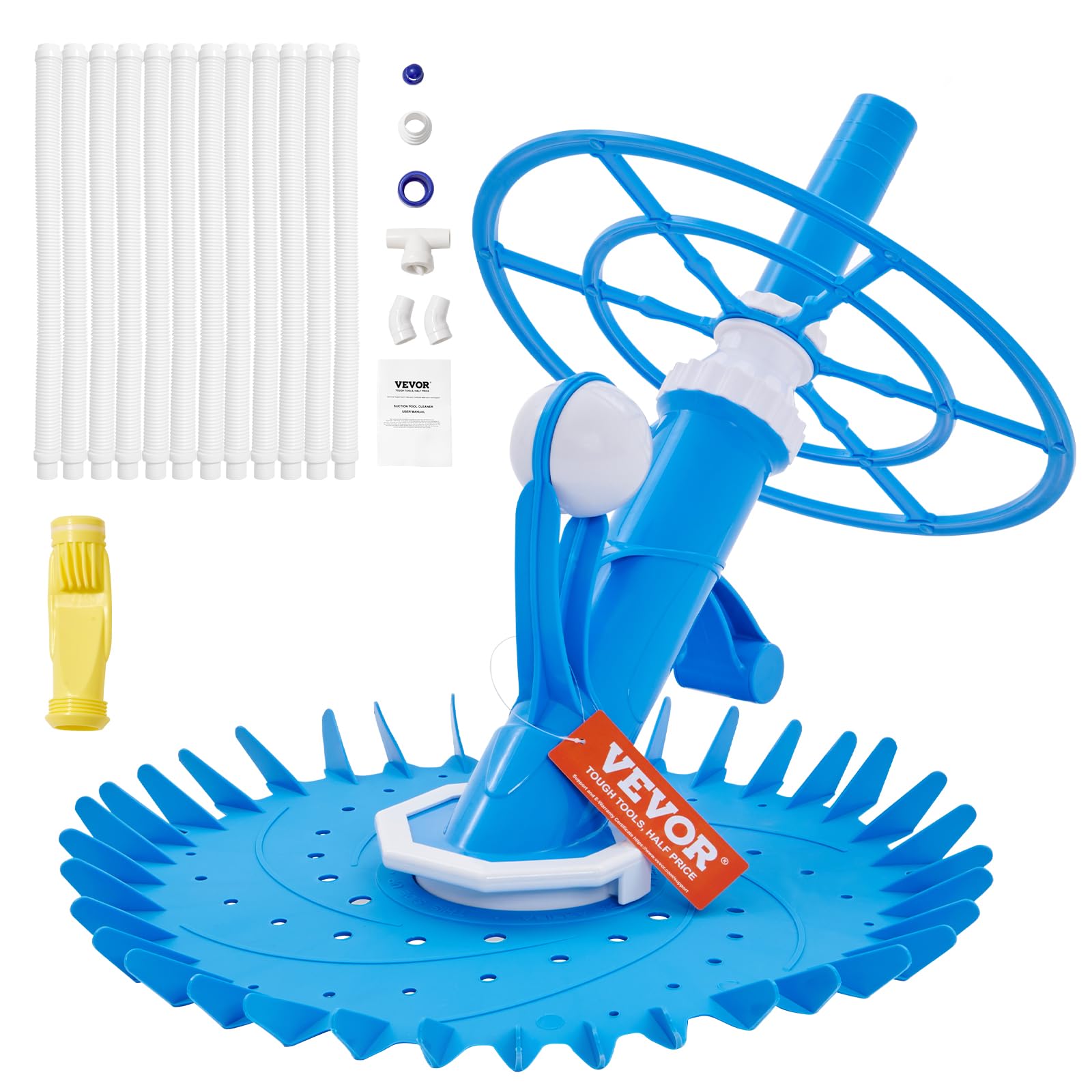 VEVOR Automatic Suction Pool Cleaner - Low Noise Robotic Vacuum with Extra Diaphragm, 10 x 32 in Hoses & 36-Fin Disc - Ideal for Above Ground & Inground Pools - Perfect for Backyard, Vacation Homes & Commercial Use