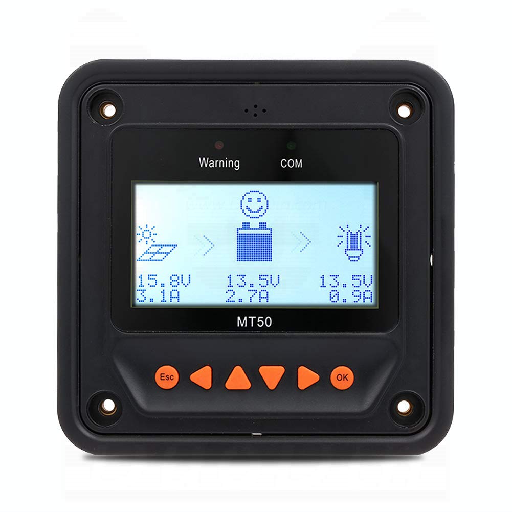 EPEVER MT-50 Solar Charge Controller Remote Meter - LCD Display for Tracer AN/BN/TRIRON Series - Monitor Solar Panel Battery Voltage & Current - Perfect for RV, Marine, and Off-Grid Solar Systems