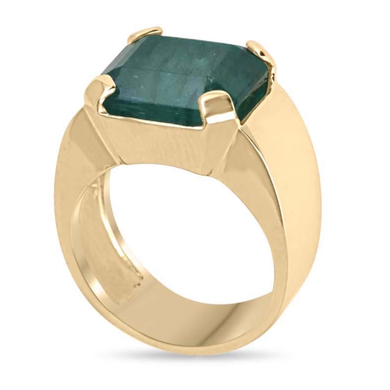 10.04ct Emerald Cut Solitaire Ring for Men - 14K Gold Wide Band Unisex Pinky Ring - Perfect for Weddings, Engagements & Special Occasions