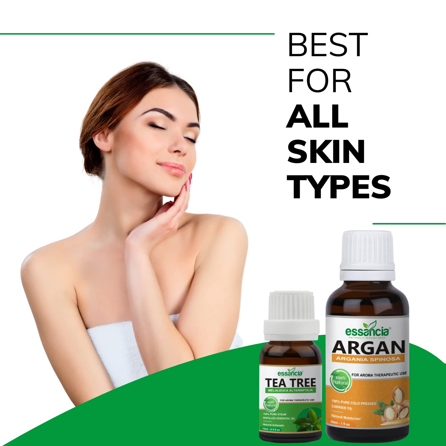 Essencia Acne & Pimples Reduction Kit with Tea Tree & Argan Oil - Natural Treatment for Acne, Oily Skin & Healthy Complexion - 100% Pure Undiluted Essential Oils Set (45ml) - Perfect for Daily Skincare Routine & Blemish Control