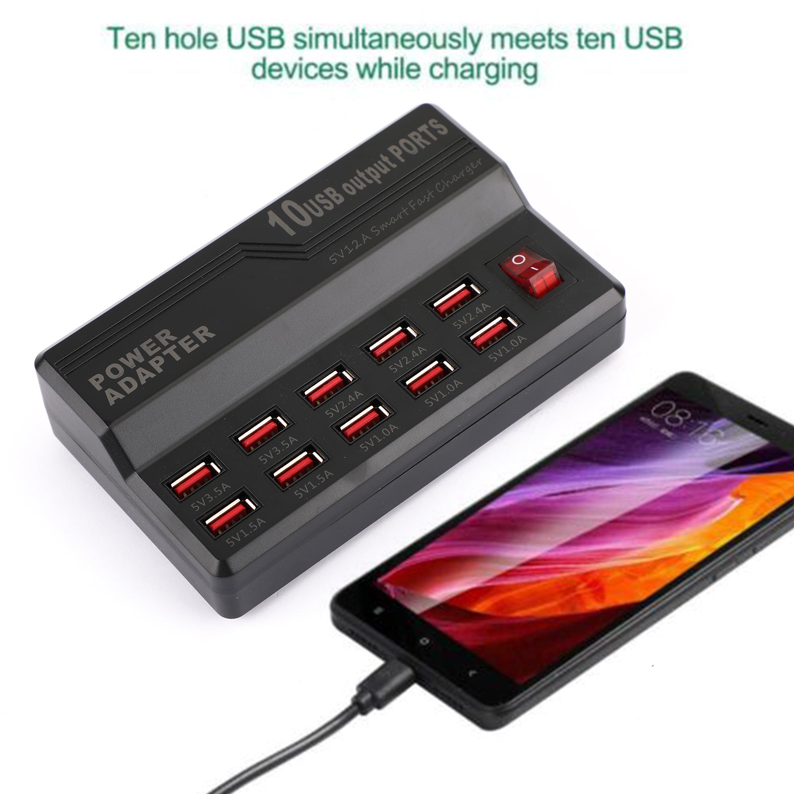 10-Port USB Desktop Charger 5V/12A Fast Charging Station with Multi Hub Dock - AU Plug | Perfect for Home, Office & Travel Charging Multiple Devices Simultaneously