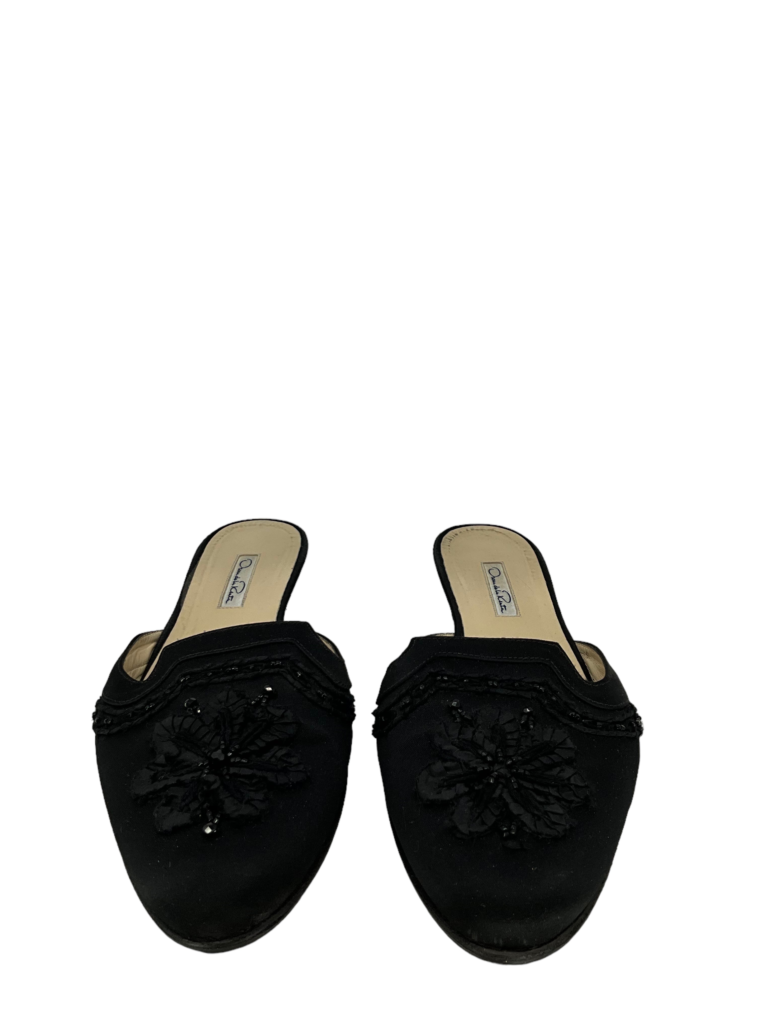 Oscar De La Renta Embroidered Leather Spanish Mules Women's Size 10.5 - Elegant Slip-On Shoes for Weddings, Parties & Special Occasions