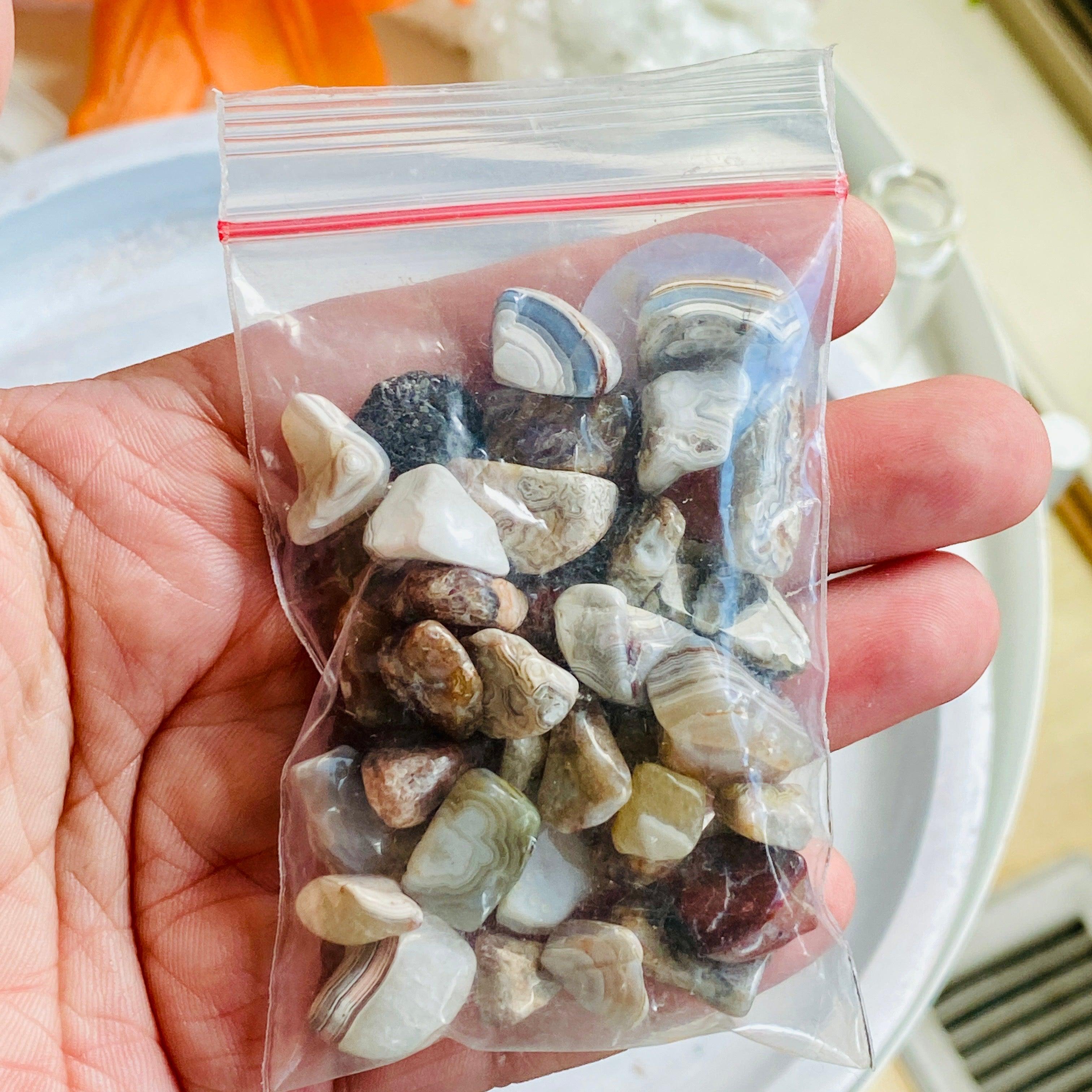 Premium Mexican Lace Agate Tumbled Stones - 50g Natural Healing Crystals for Meditation, Reiki, Jewelry Making & Home Decor