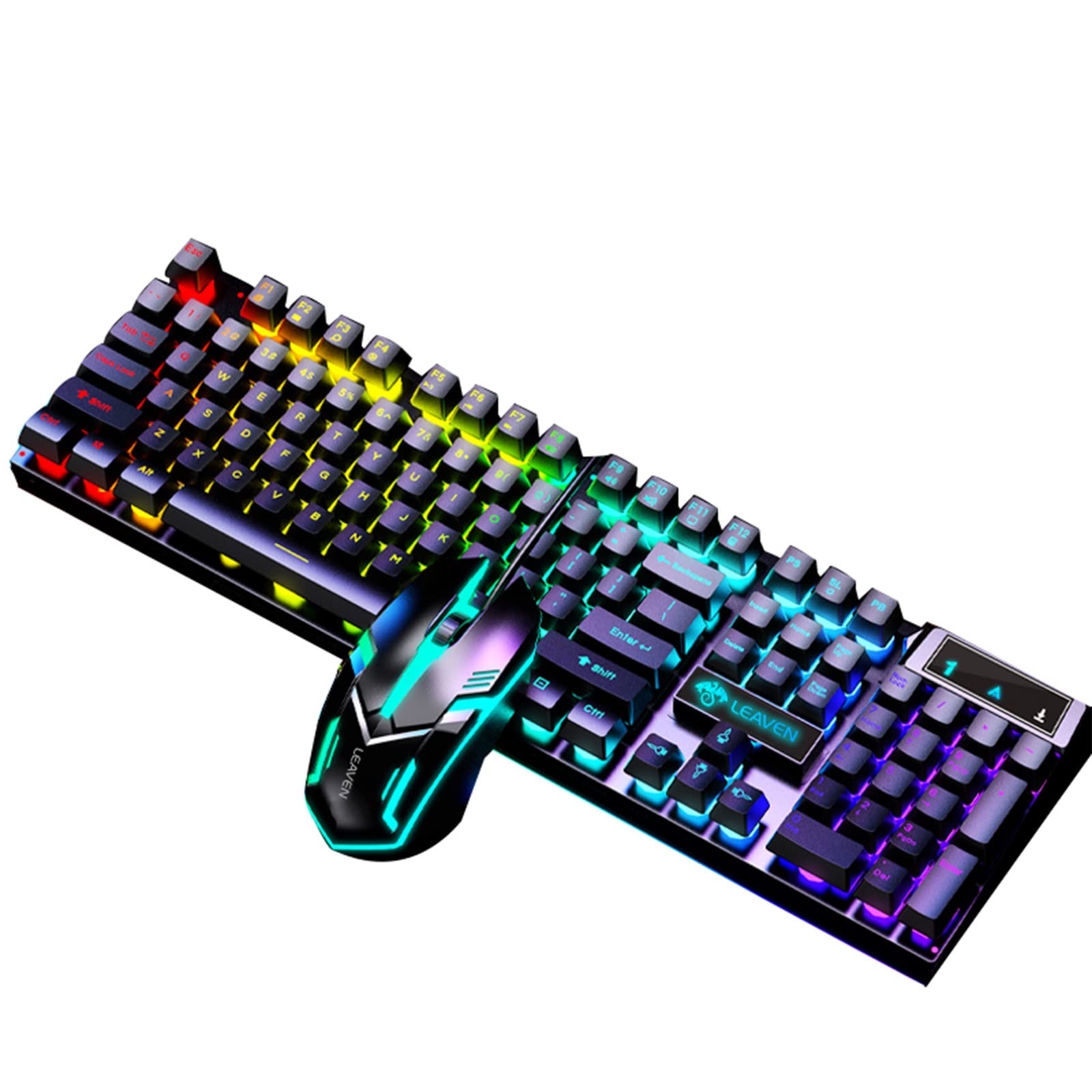 SDOVEB 104-Key LED Wired Keyboard & Mouse Set - USB Mechanical Gaming Combo for PC